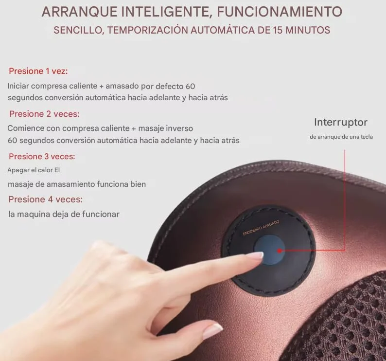 Cojín de Masaje SHIATSU Eléctrico con Calor y Terapia Magnética, Masajeador Cervical, 4 Rodillos