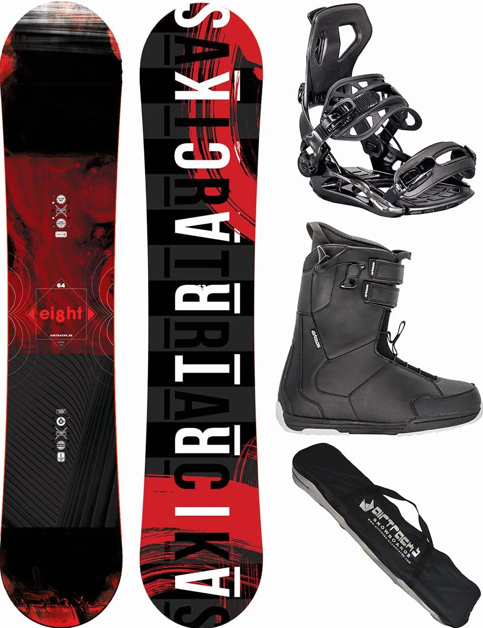 AIRTRACKS Snowboard Set Paquete Completo Tabla Eight Wide Hybrid Rocker Hombre+Fijaciones Master+Botas+SB Bolsa Nuevo 150 155 160 164 cm
