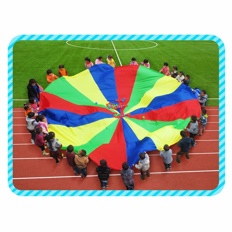 Juego de Paracaídas para Niños de 5 Metros, Tapete de Fiesta Colorido con Asas, Manta de Juego al Aire Libre