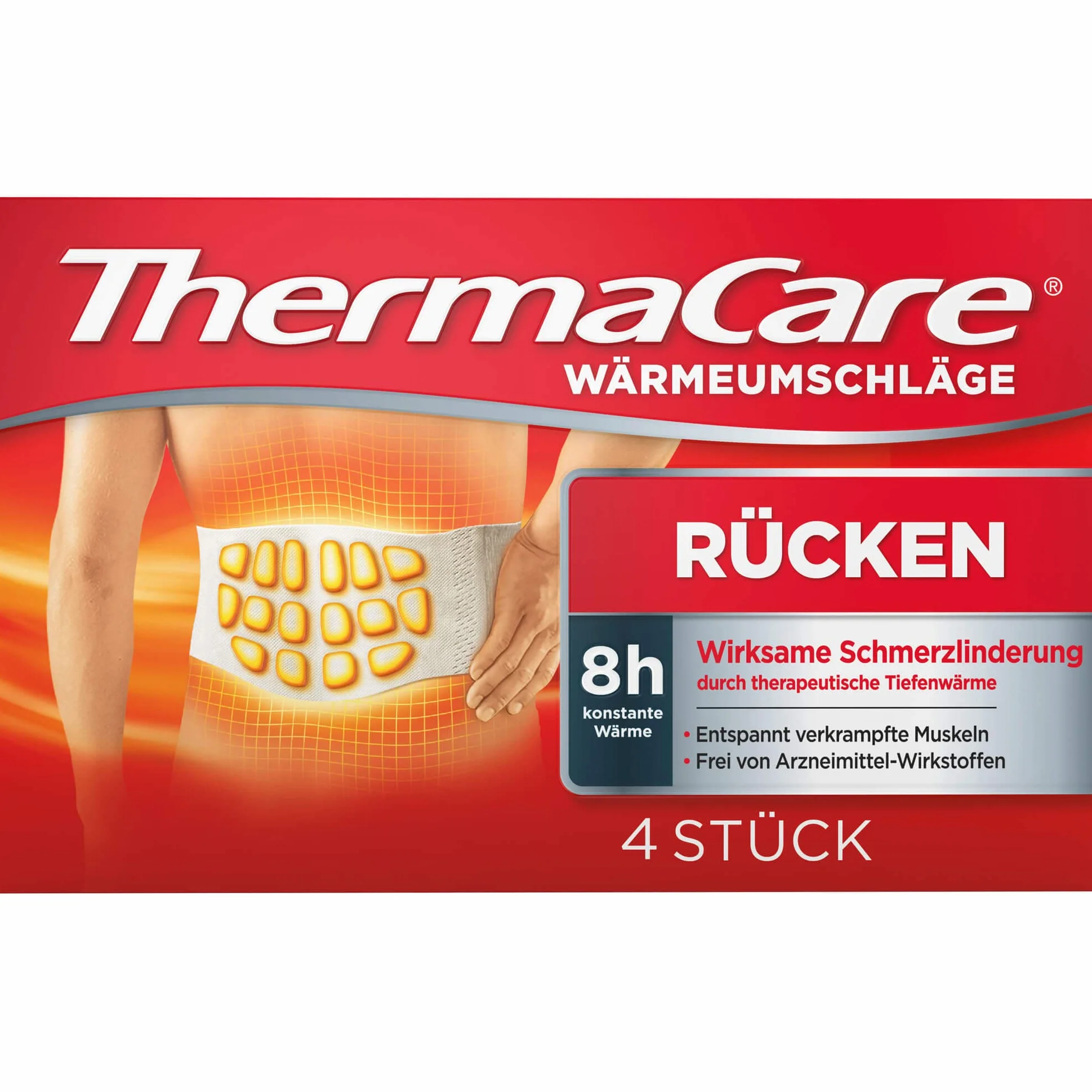 ThermaCare Almohadillas térmicas para aliviar el dolor de espalda, calor profundo para relajar los músculos, talla S-XL, 4 unidades por paquete