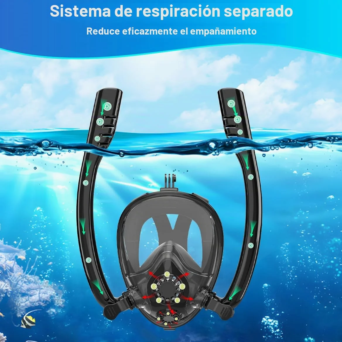 SMACO Máscara de Snorkel de Cara Completa Compatible con Mini Tanques de Buceo de 0,5L/0,7L Soporte para Cámara Tanto para Snorkel como para Bucear Dentro de 10m (Botella de Buceo no incluida)