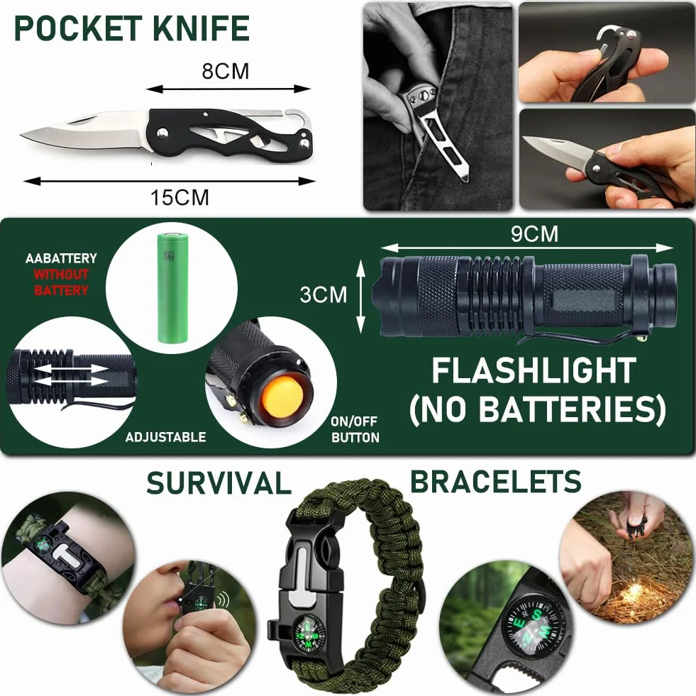 Kit de Supervivencia, Kit Supervivencia Auxilios Profesional Multifuncional 30 en 1 para Que Viajan, Hacen Senderismo y Acampa