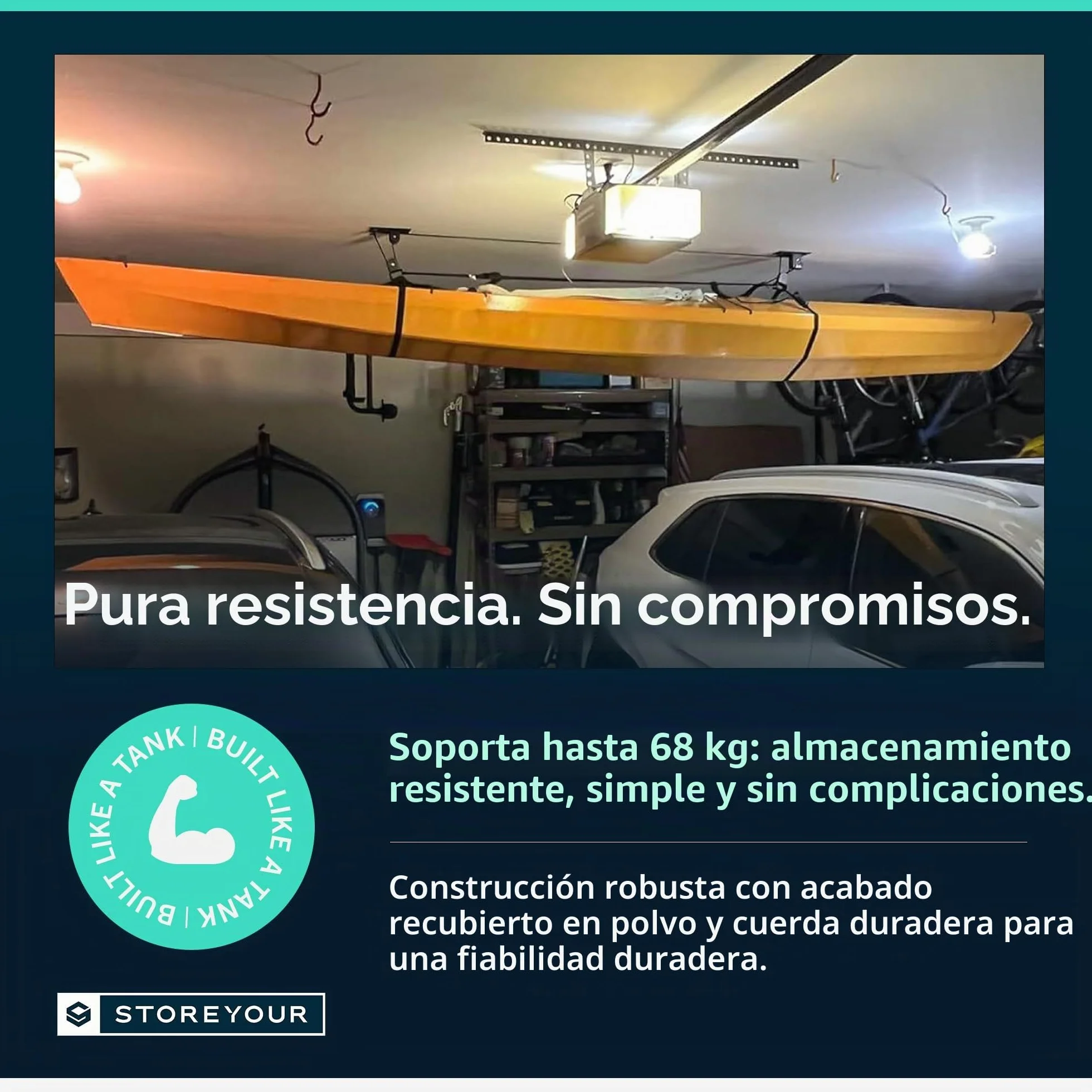 StoreYourBoard Sistema de polea de Techo para Kayak y Canoa, Elevador de Almacenamiento de Montaje en Garaje, Resistente 150 Libras