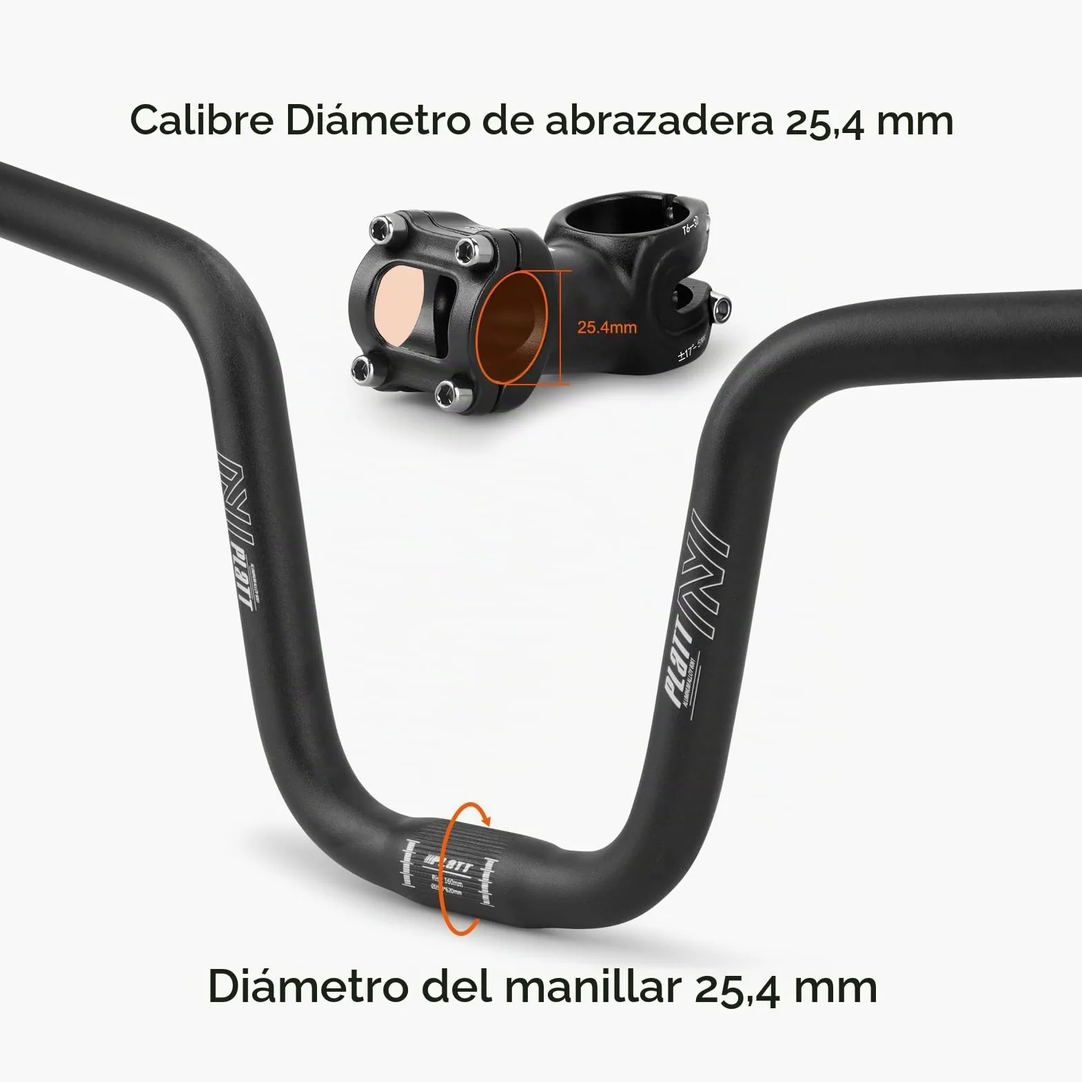 PLATT Manillar de bicicleta 25,4/31,8 * 620/780, manillar elevador de bicicleta de montaña de aleación de aluminio ligero, ideal para MTB (25,4mm-620mm, 160mm Rise)