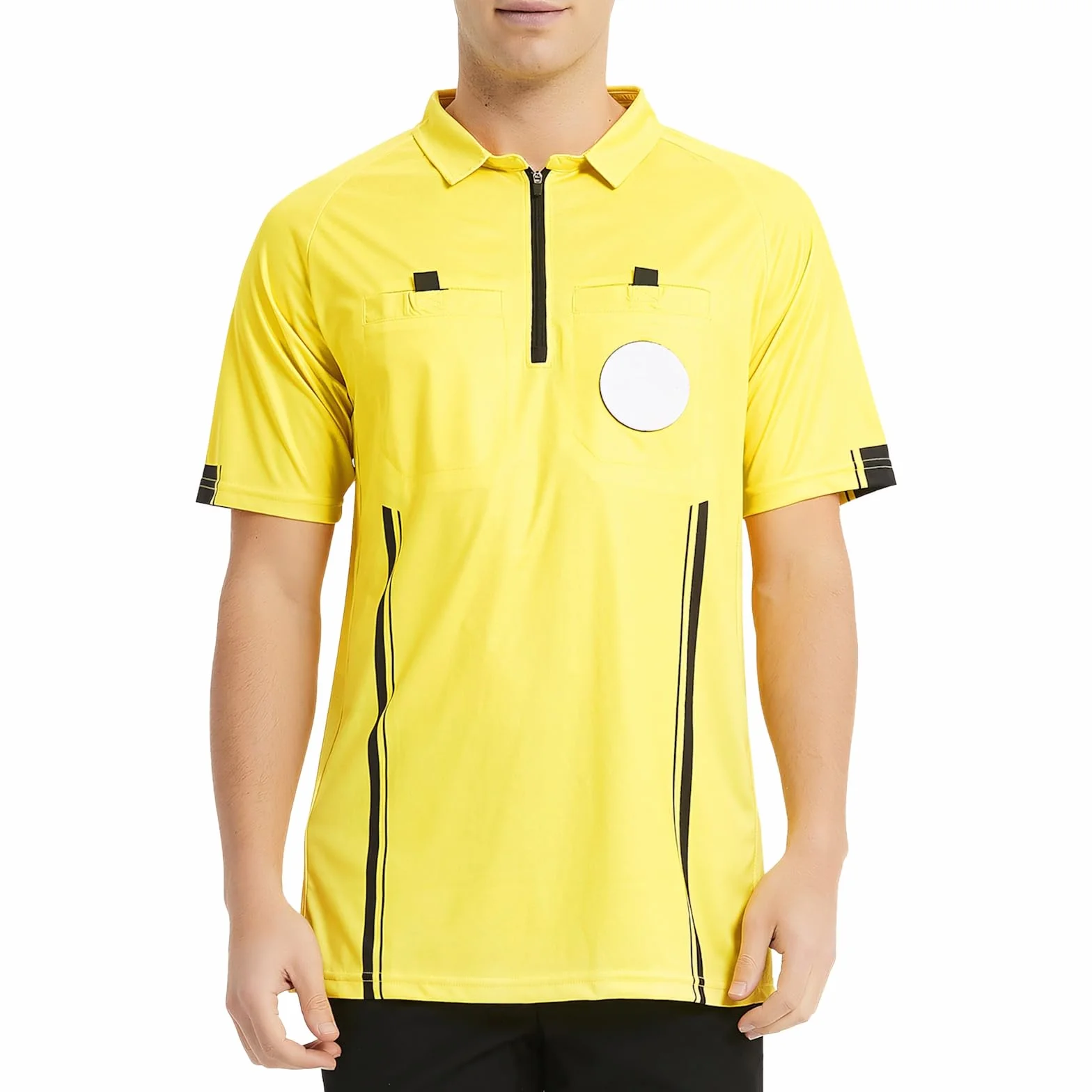 TopTie Camiseta Manga Corta Camisetas árbitro Disfraz Deporte Ropa Camisetas fútbol Polo T-Shirts con Dos bosillos Cremallera 1/4