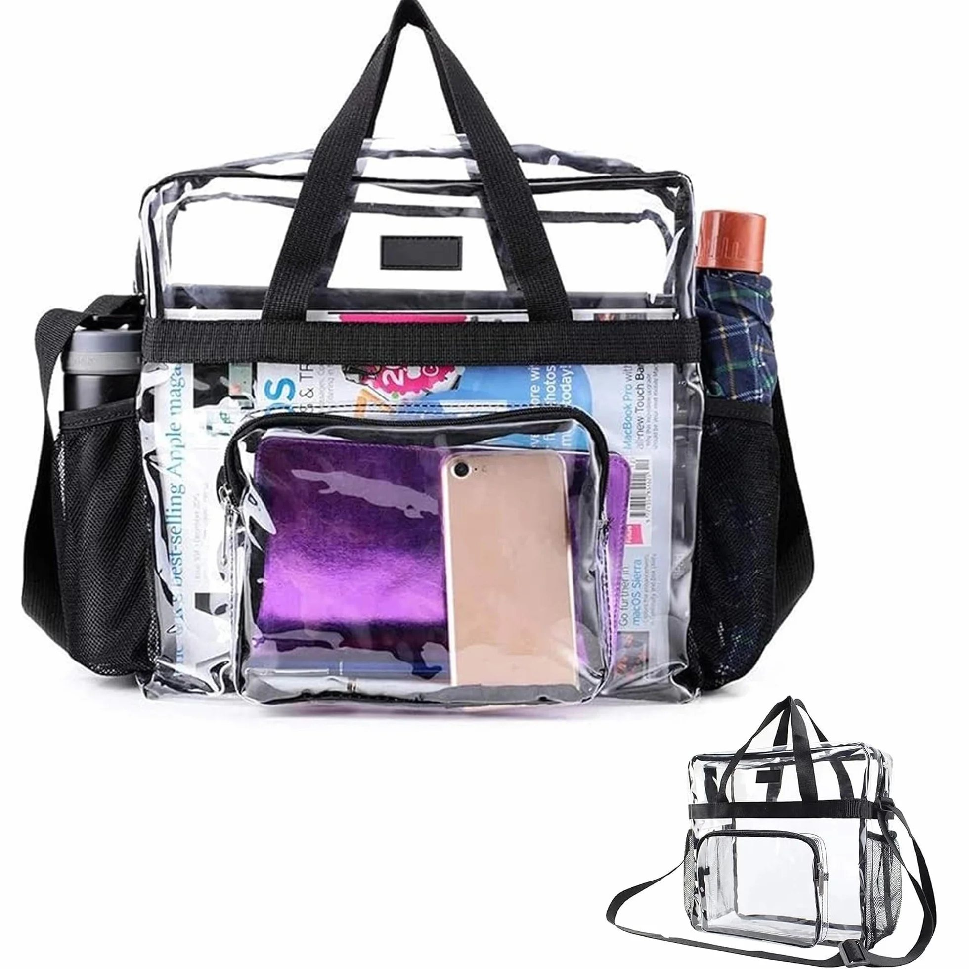 Bolsa transparente Bolsa transparente de PVC BolsaTransparente Aprobada por el Estadio Bolsa de Viaje Portátil de Maquillaje para Trabajo,Juegos Deportivos y Conciertos,30 x 30 x 15cm