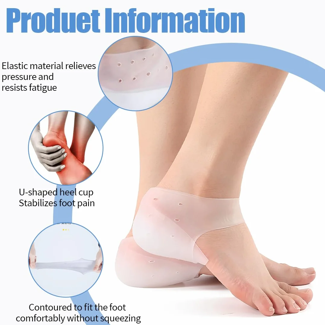 Taloneras de Gel de Silicona Transpirables para Talones Agrietados y Dolor con Aumento de Altura