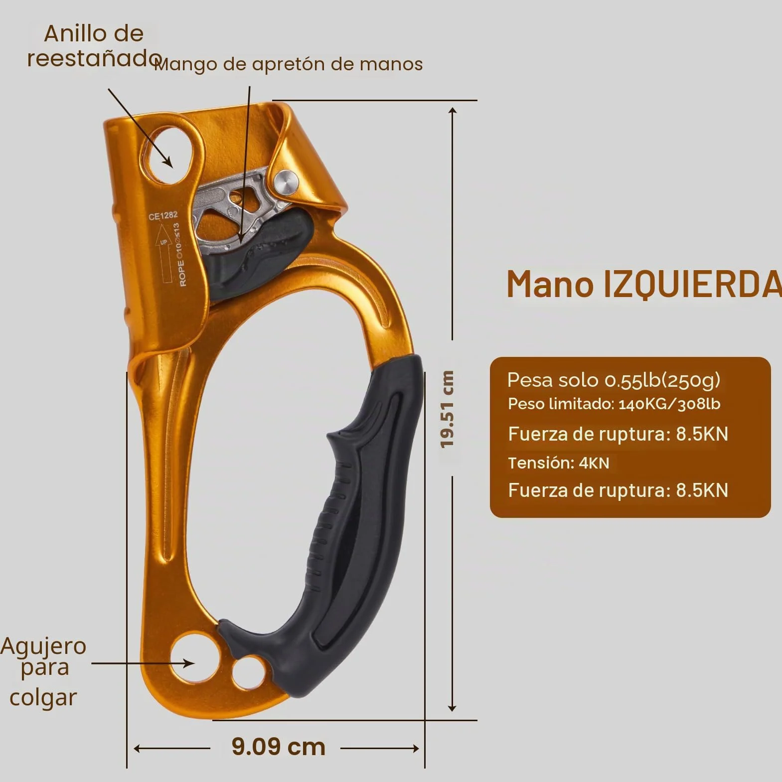 SOB Ascendente de Ascenso Descensor Ascender Ascenso de Mano para Equipos de Escalada en Roca Abrazadera de Cuerda para 8-13MM