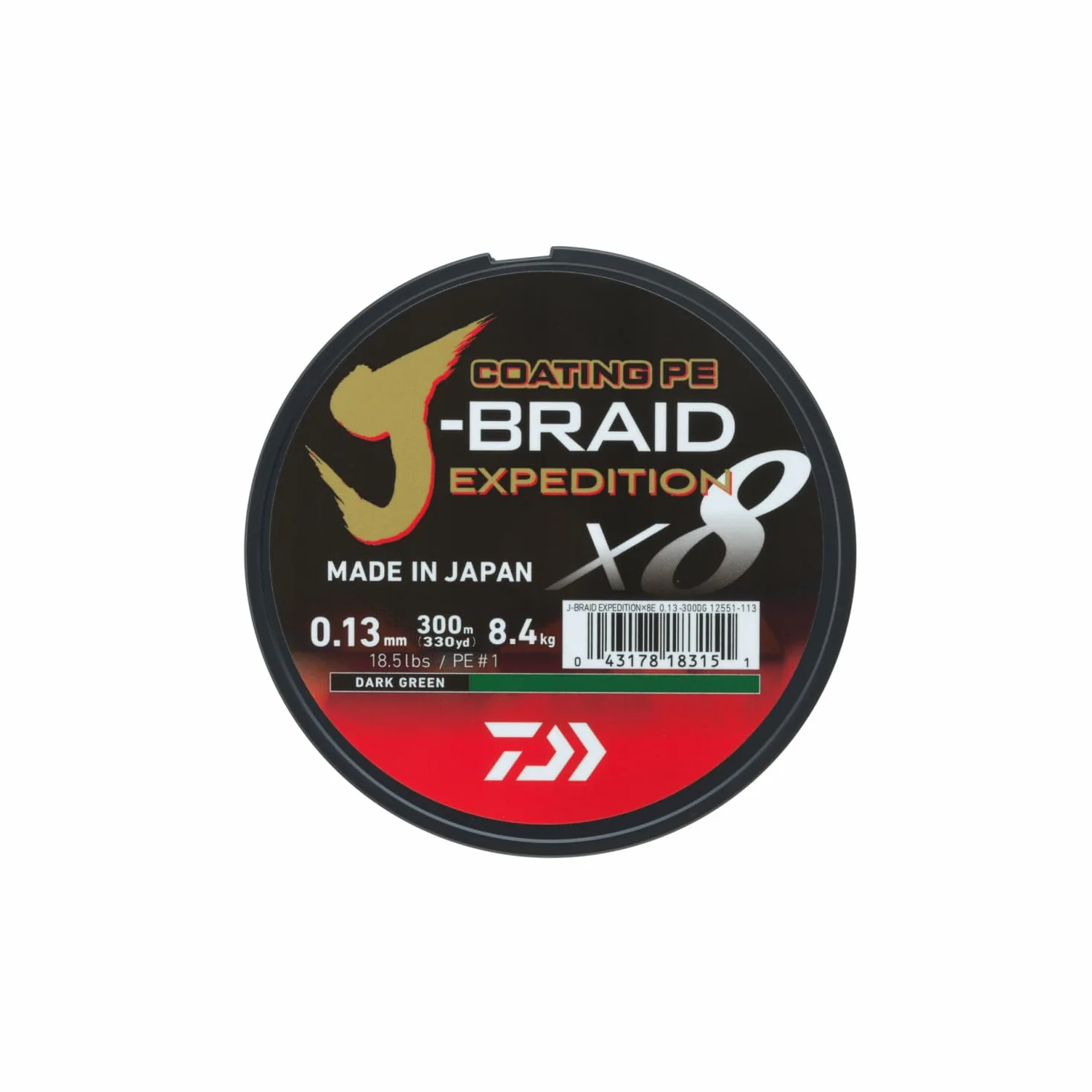 DAIWA J-Braid Expedition X8E, 300m, Dark Green/Verde Oscuro, Sedal Trenzado, Hilo de Pescar