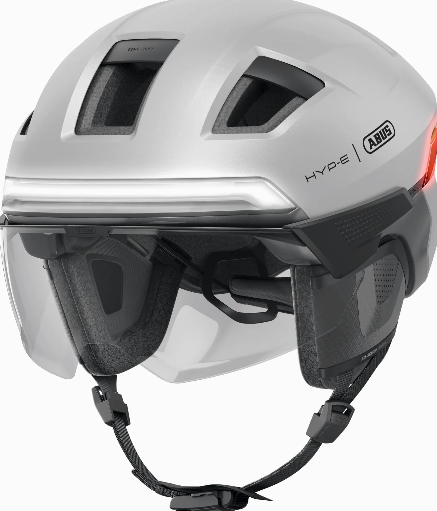 ABUS HYP-E B.Lace Bike Helmet - with Front, Rear and Indicator Light as Well as Wireless Brake Light Activation - with Visor and Earmuffs - for Bike, e-Bike and S-Pedelec - Size S, Grey