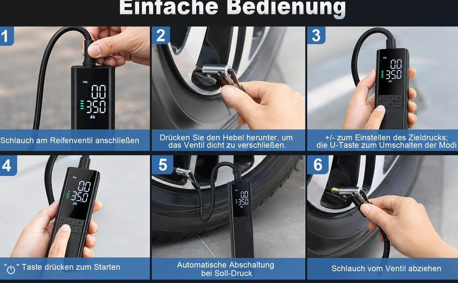 Bomba de aire eléctrica 150PSI con autostop – Compresor de batería EPERSU portátil, preajuste preciso de presión bomba de bicicleta para coche, moto, bicicleta eléctrica, scooter eléctrico y pelotas