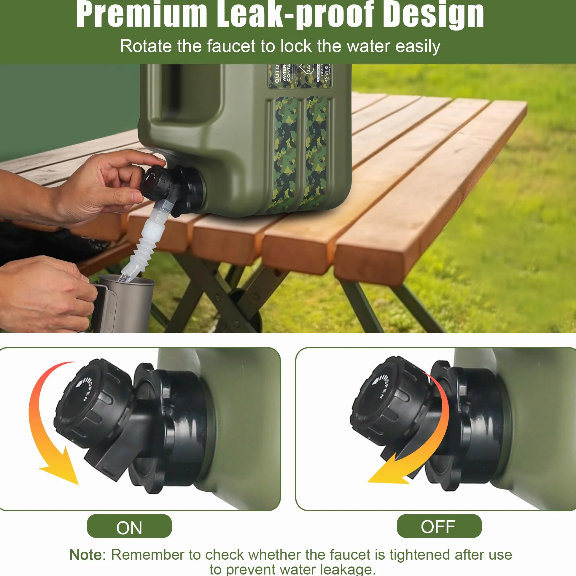 ASIEIT Bidón de Agua con Grifo de 11L, Bidón de Agua para Camping, Tanque de Agua Portátil Multiusos sin BPA, Tanque de Agua para Camping con Asas, Bidón Antifugas, para Emergencias y Exteriores