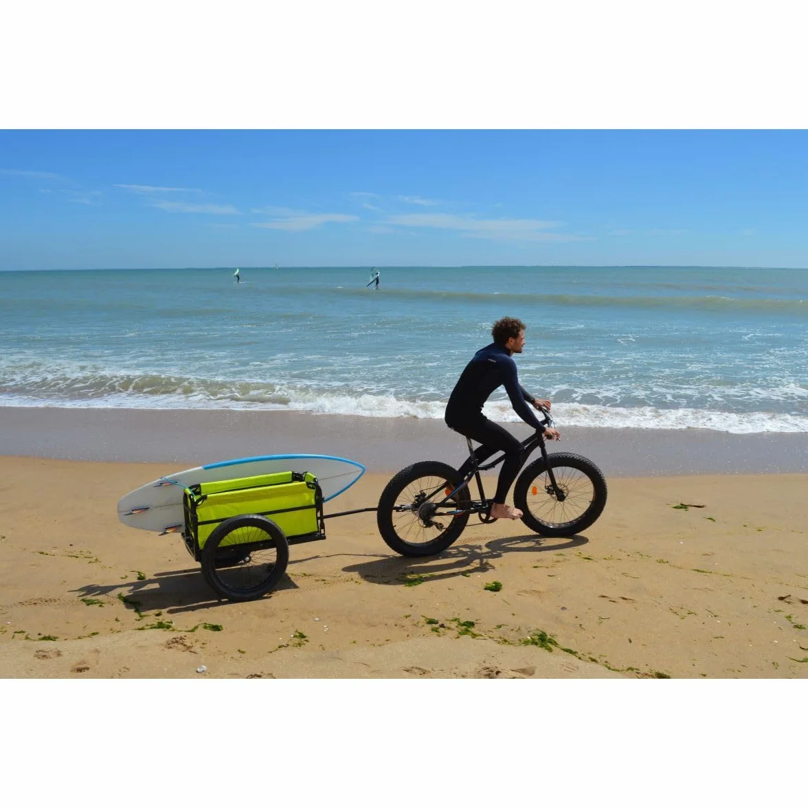 Bike Original – Remolque de bicicleta de playa – Aluminio plegable – Ruedas todoterreno de 20 pulgadas – Bolsa extraíble de gran capacidad – Carga máxima 60 kg – Fijación sobre eje rueda – Reflectores