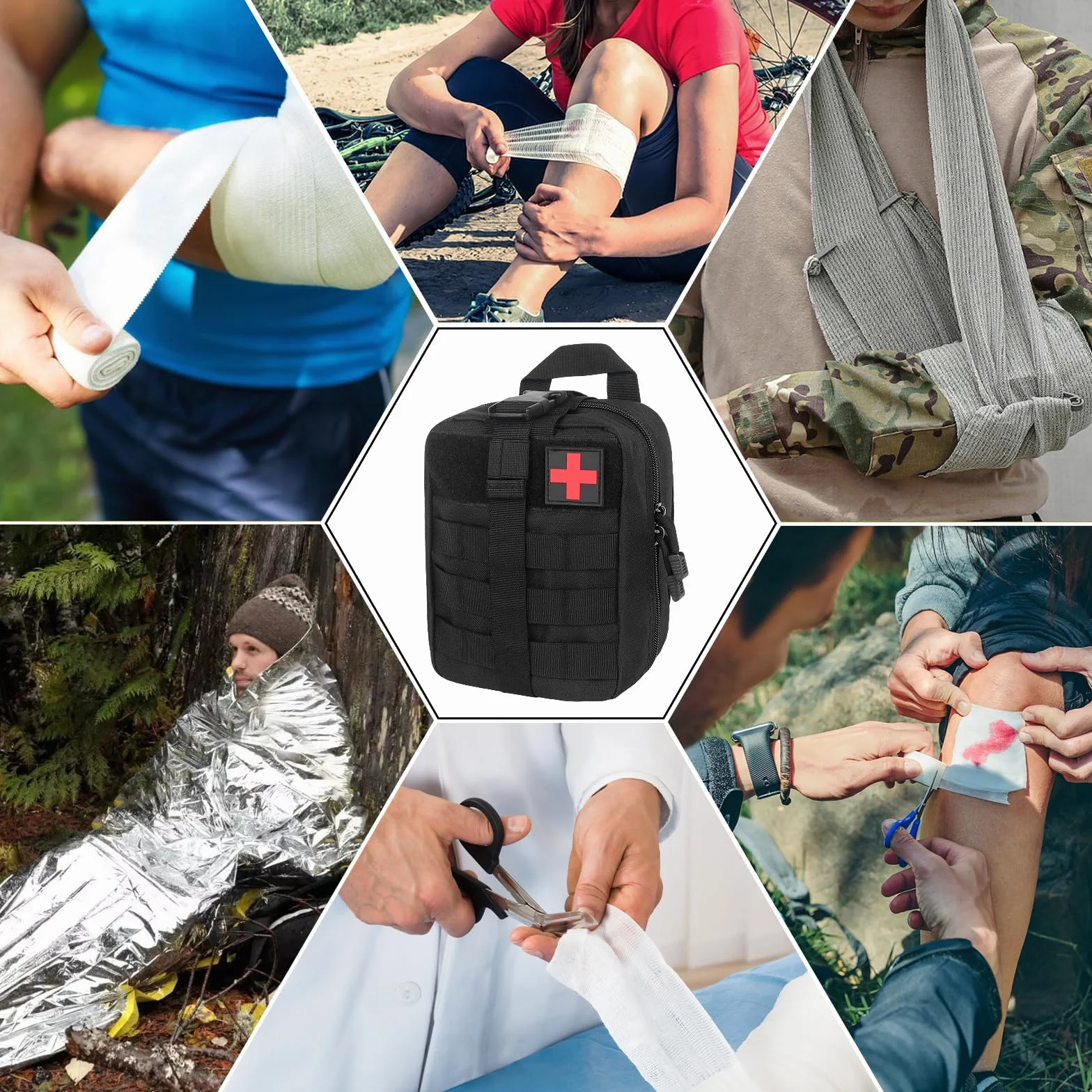 Kit de Primeros Auxilios 46PCS, Botiquín Táctico, Bolsa de Emergencia para Viaje y Acampada
