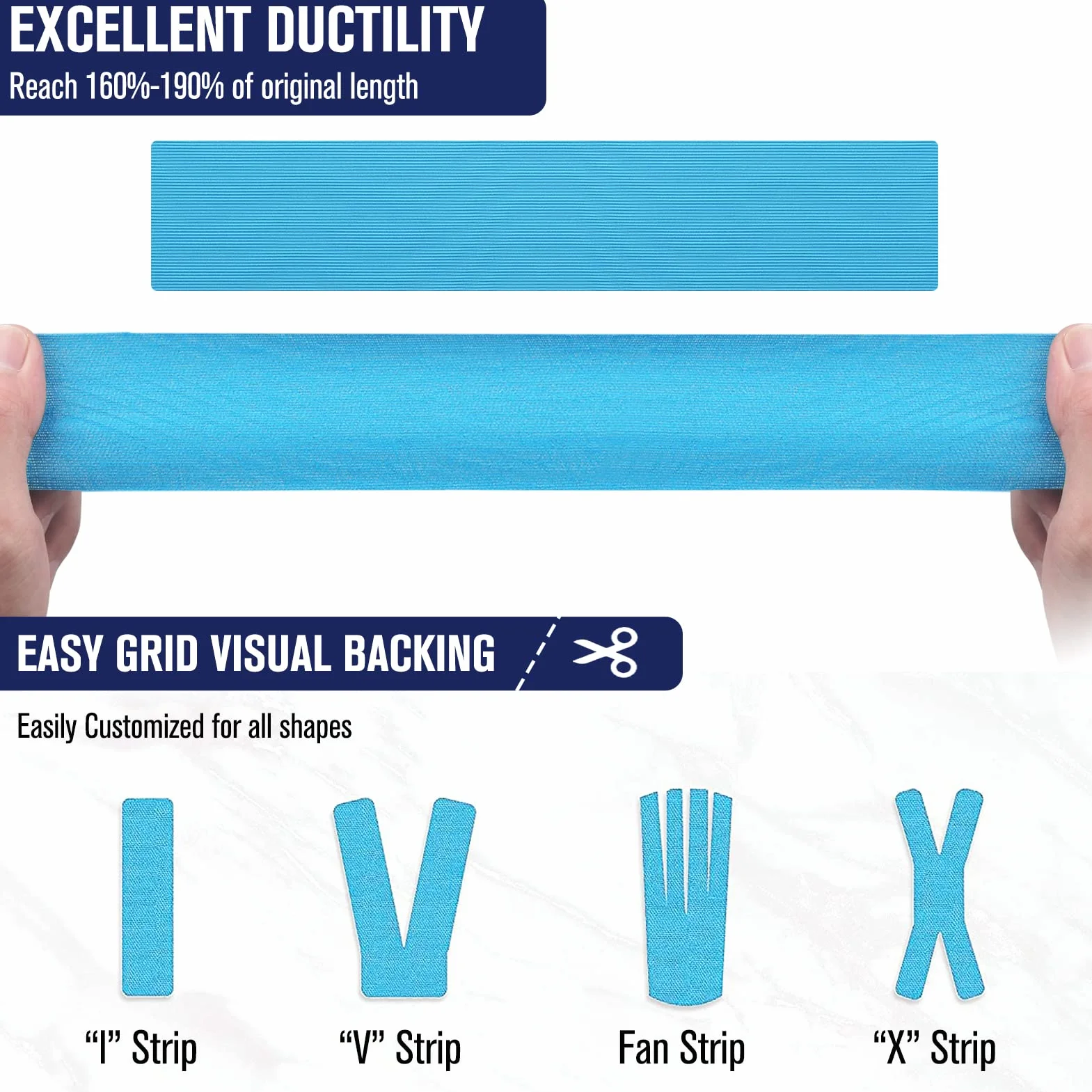 Cinta de Kinesiología Tape 2 Rollos 5m x 5cm Azul y Negro Deportiva Elástica Sin Látex Resistente al Agua