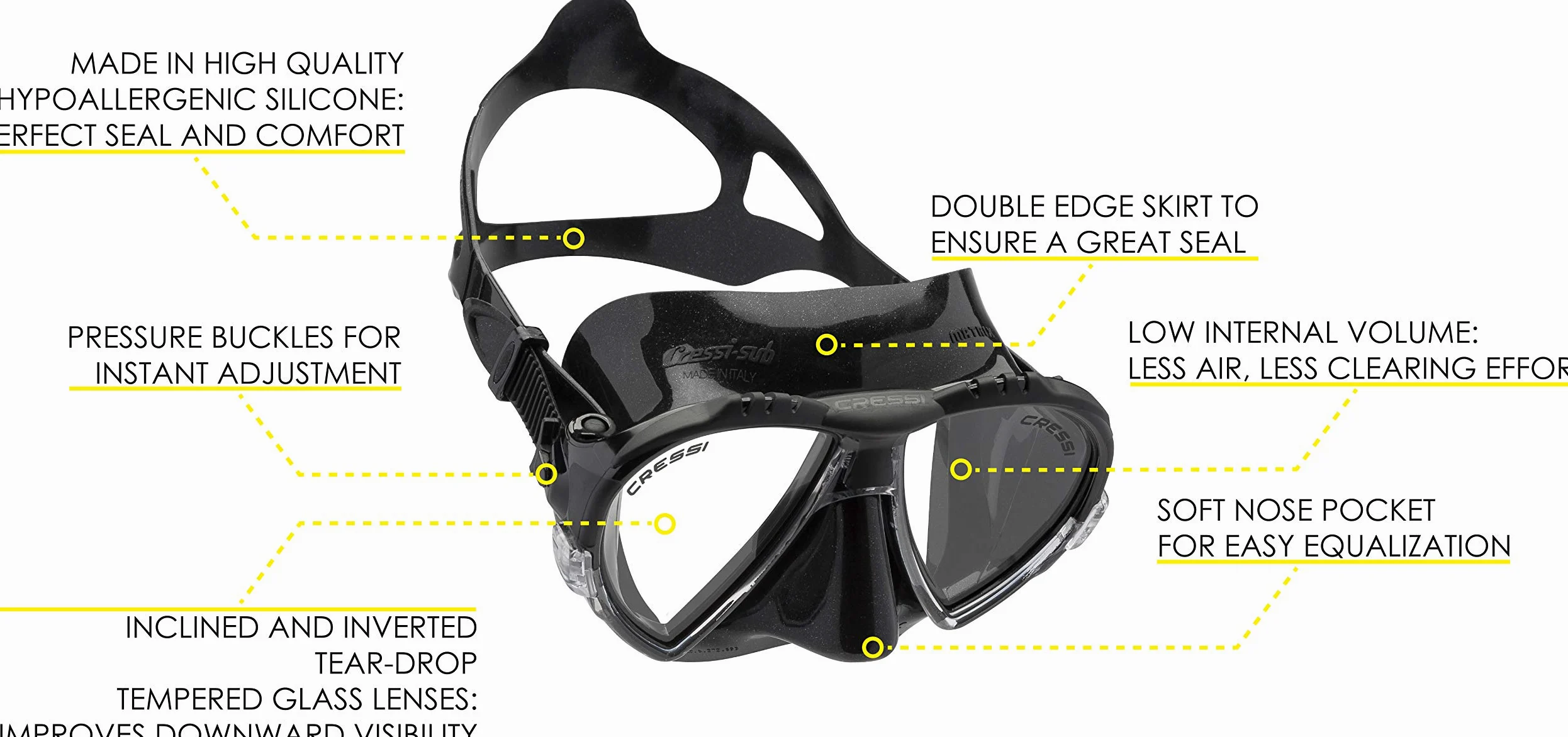 Cressi - Juego de esnórquel para adultos, máscara y esnórquel | Máscara de silicona de primera calidad | Snorkel superior seco | Diseñado en Italia