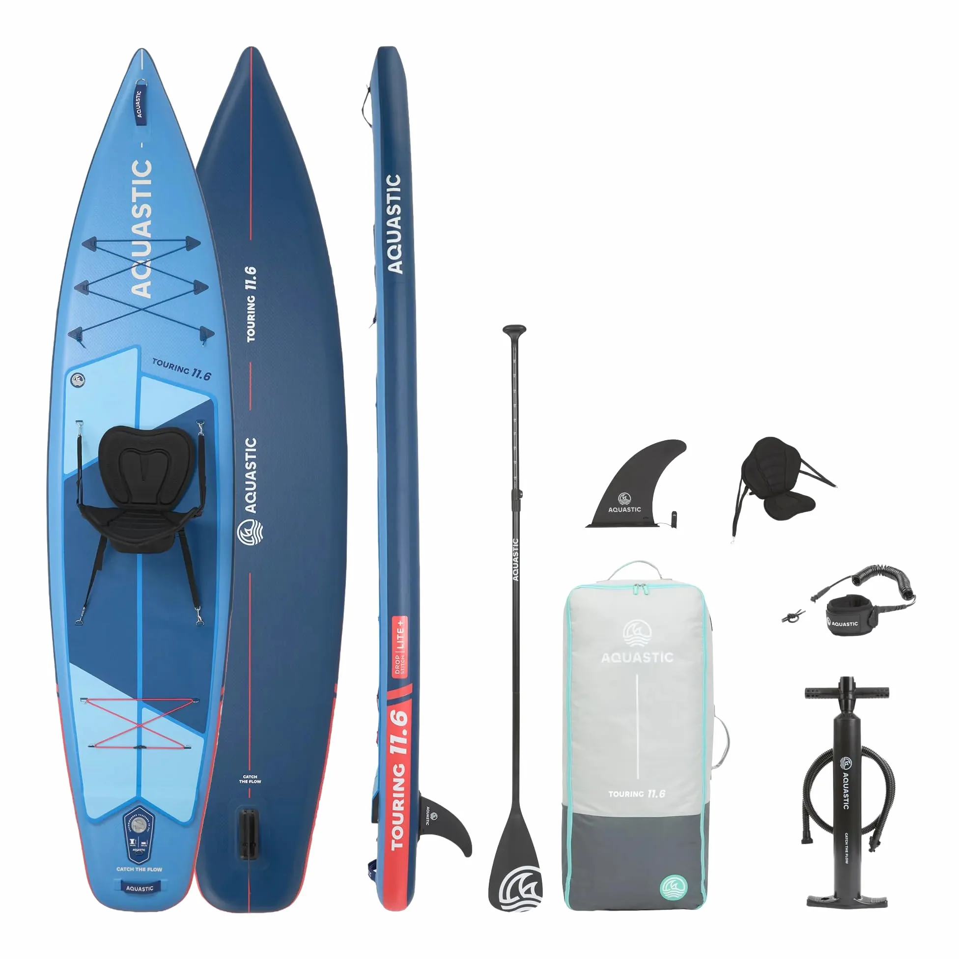 AQUASTIC Touring - Tabla Hinchable, 350 cm, con Asiento de Kayak, Remo, Bomba y Mochila