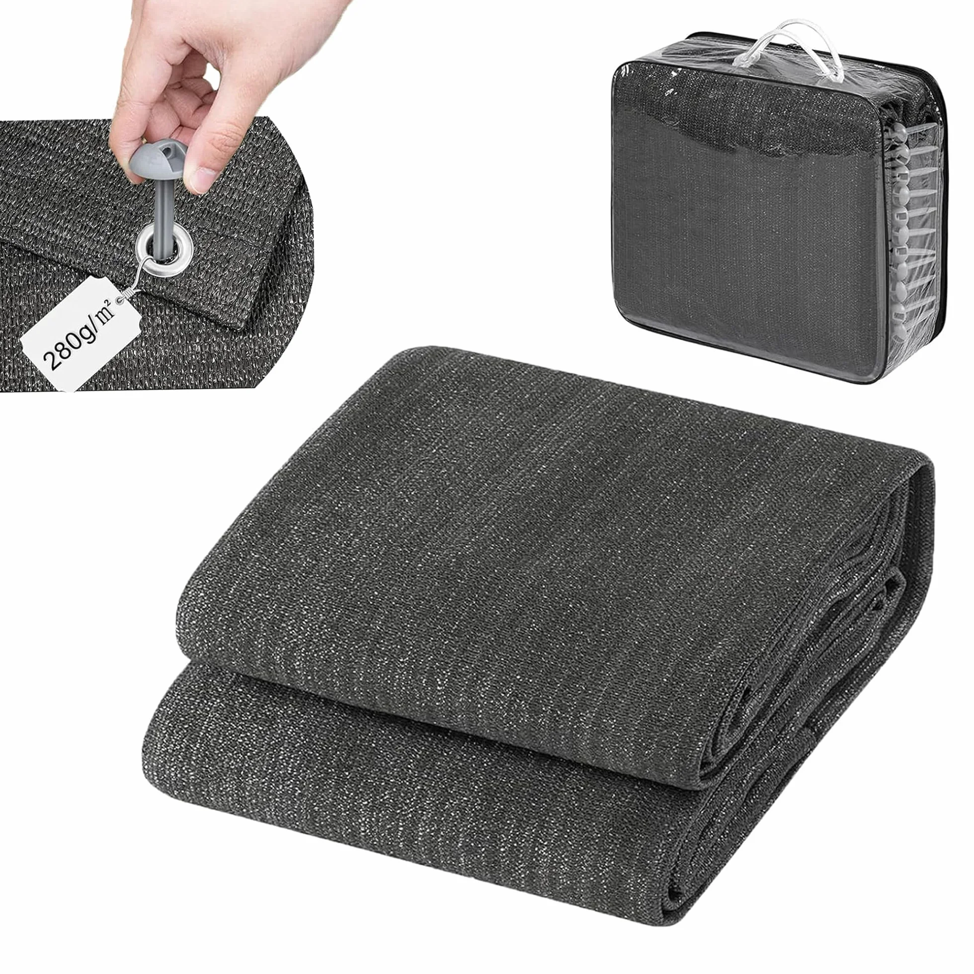 Laneetal Alfombra de Tienda de Campaña de HDPE 280 g/m2, Lona Impermeable para Acampada, Alfombras para Caravana, con 16 Clavos y Bolsillo de Transporte, Manta para Exteriores, Antracita, 3x4 m