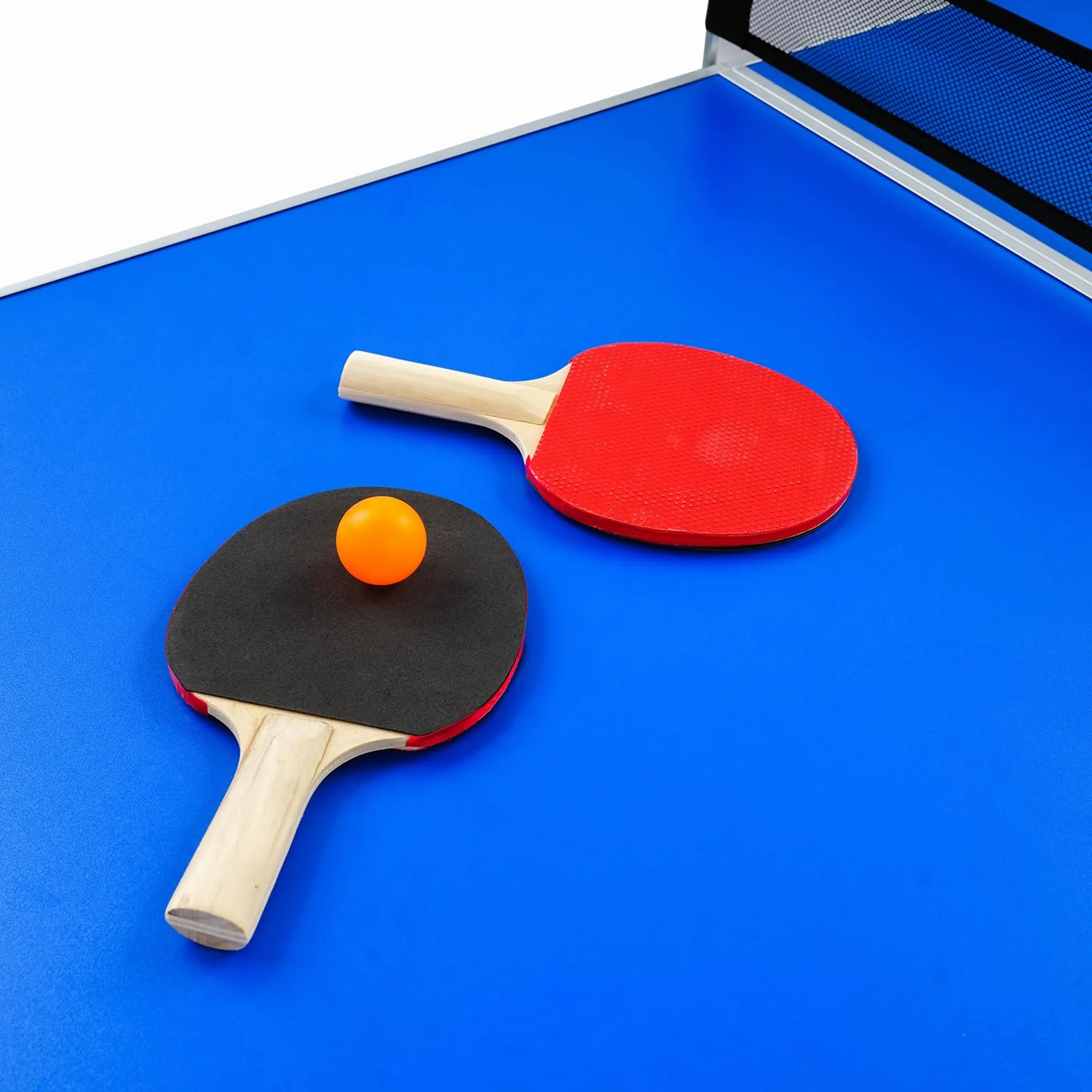 Mesa de ping pong azul plegable con red, 2 raquetas y 3 pelotas, exterior e interior, 152 x 67 x 70 cm