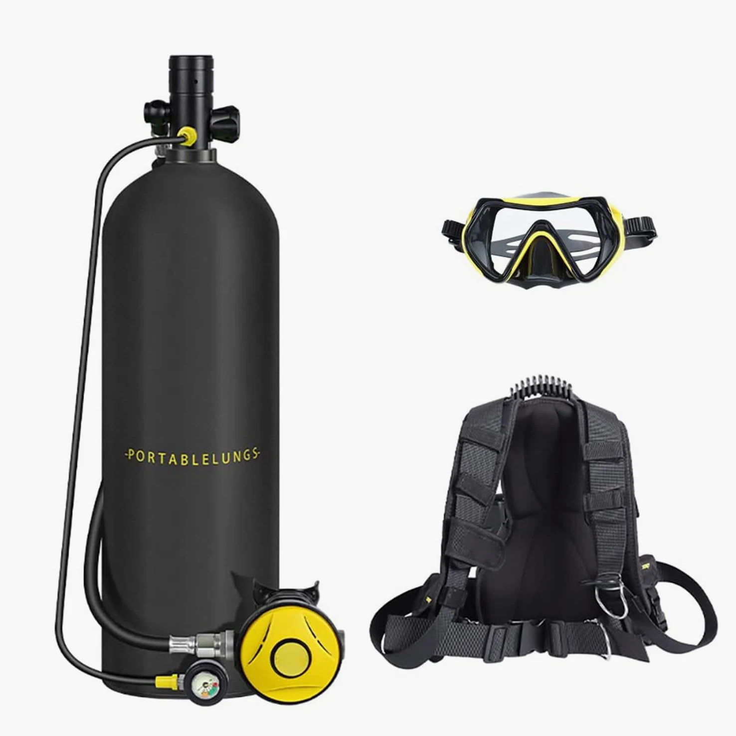 Mini Tanque de Buceo con máscara de Buceo, 30-60 Minutos de respiración bajo el Agua,Botella de Tanque de Buceo Reutilizable de 3L/4L, Tanque de Buceo de presión máxima de 3000 PSI A-3L