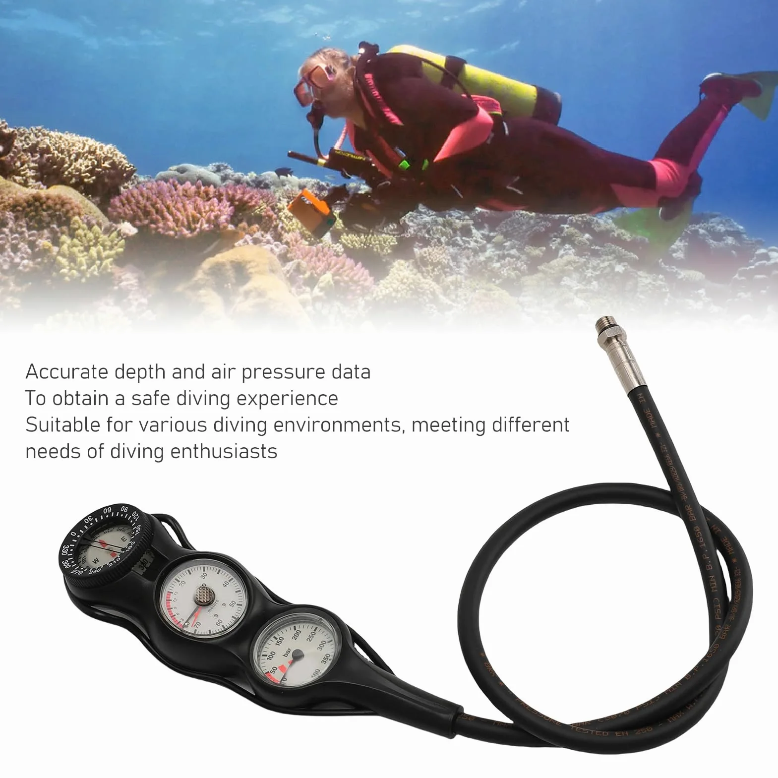 Keenso Consola de Buceo, 3 Consola de Buceo con Presión de Profundidad y Brújula para Buceadores Fáciles de Leer y Llevar Material Robusto