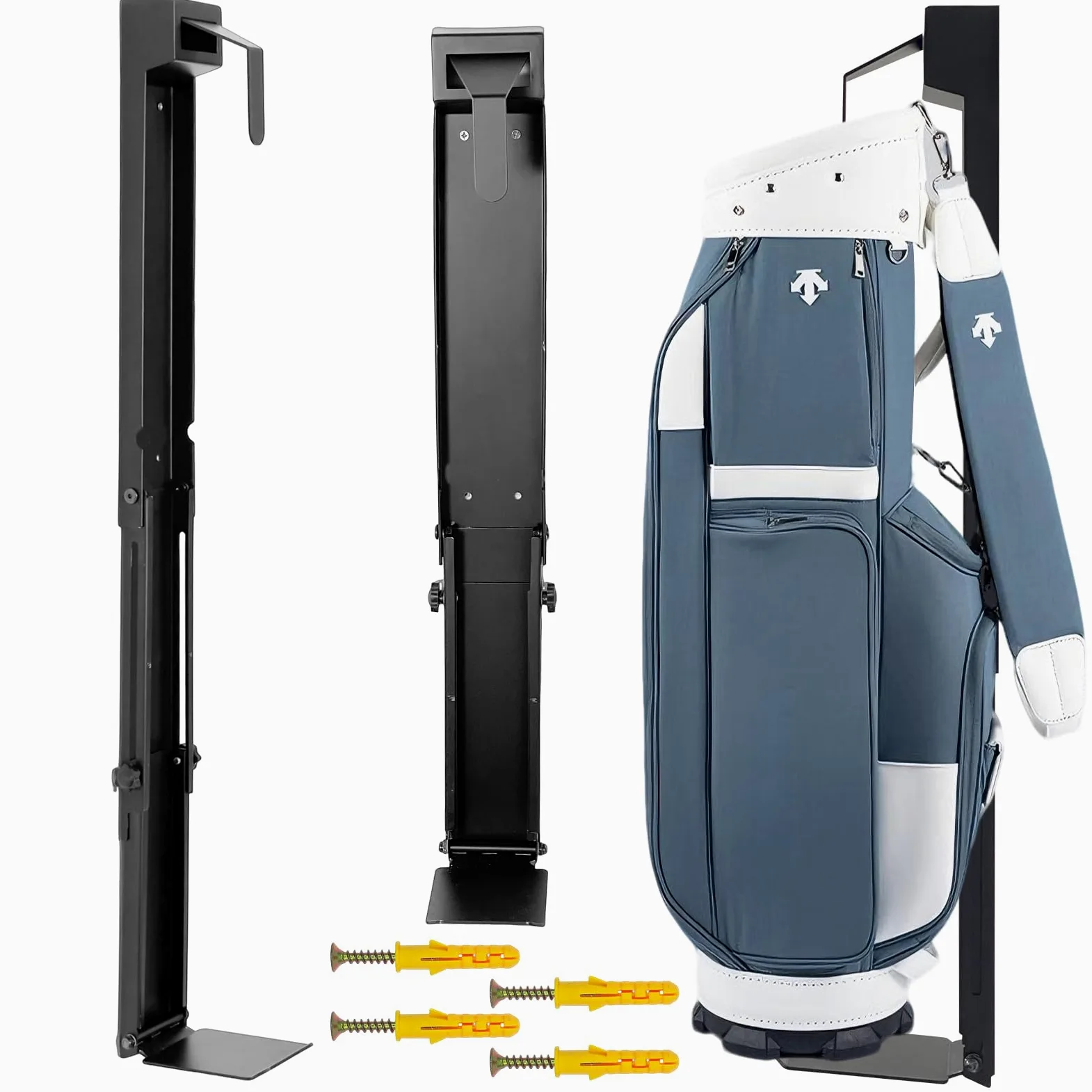 Soporte para bolsas de golf montado en la pared, plegable mejorado, antideslizante, alto grado de libertad