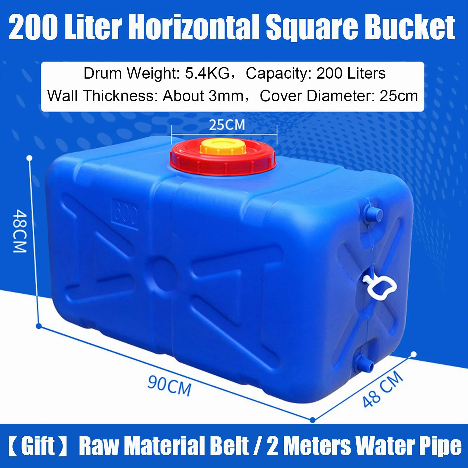 Bidon Agua 200 litros Gran Capacidad Envase Agua Que Acampa para Acampada Y Marcha Almacenamiento De Agua De Plástico Grueso Cubo Azul Tanque De Agua De Plástico De Grado