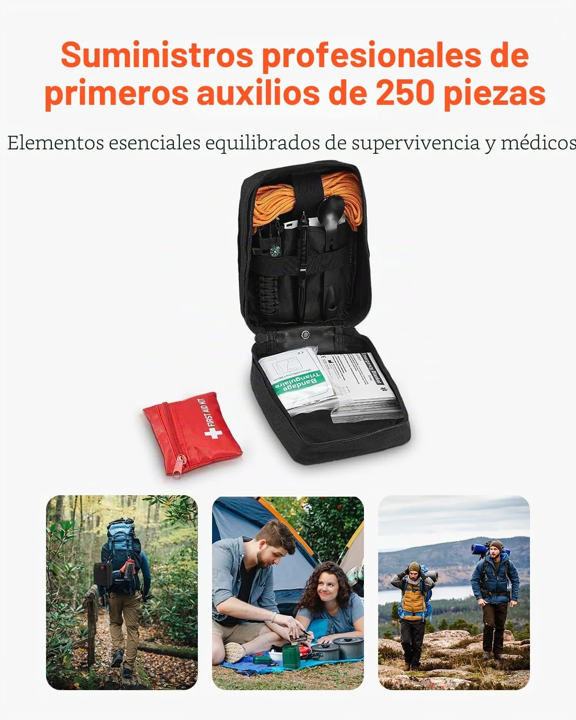 VEVOR Botiquín de Primeros Auxilios, Bolsa de Nailon 600D 210x150x110 mm 250 Piezas para Emergencias