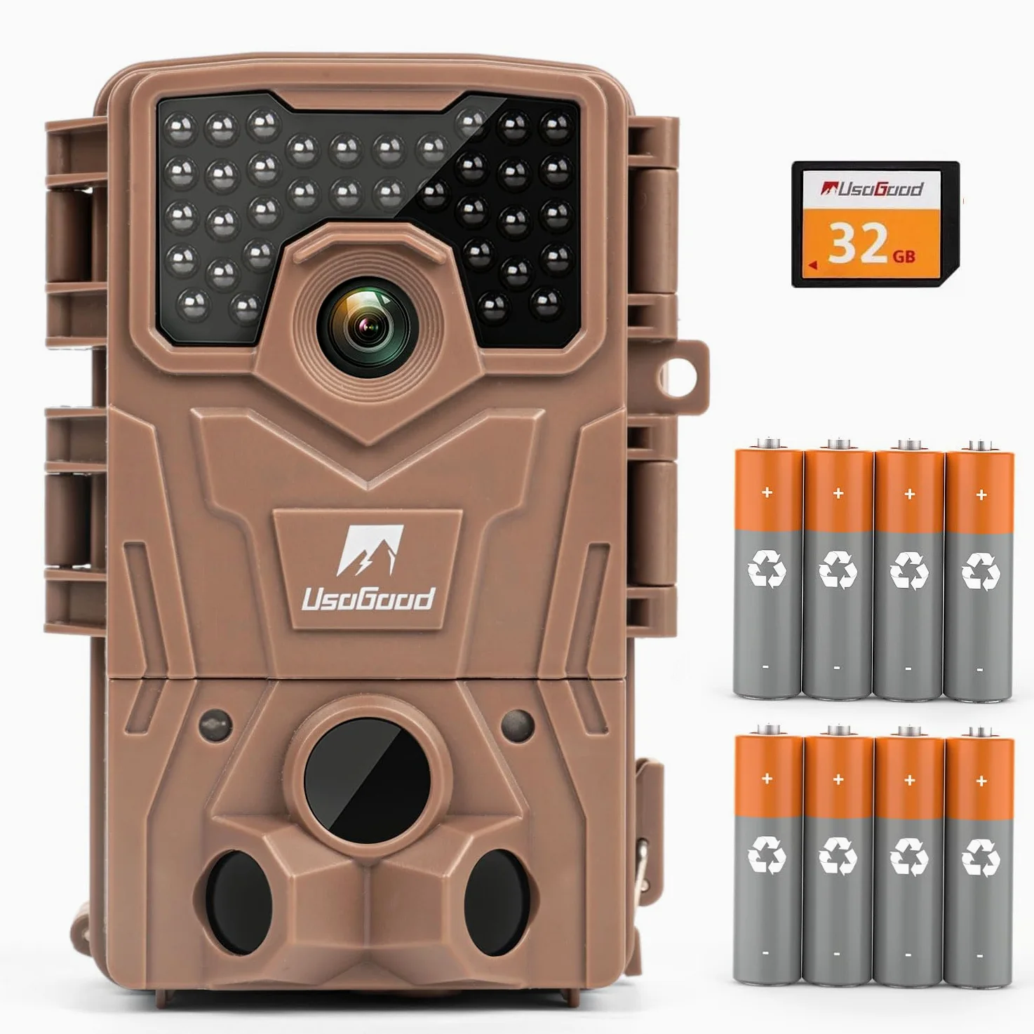 usogood Cámara Fototrampeo 4K 48MP, Cámara de Caza con Visión Nocturna Infrarroja, Trampa Fotográfica Impermeable IP66 con 8 Pilas y Tarjeta de Memoria 32GB para Monitoreo de Animales y Seguridad