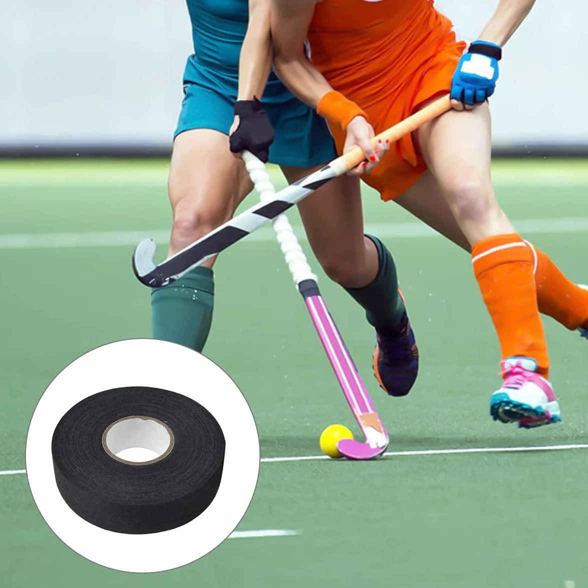 Cinta de Hockey,25 Metros Adhesiva Cinta de Palo de Hockey Antideslizante Cinta de Agarre para Hockey Raqueta de Ping Pong Squash Caña de Pescar Nádminton Negro