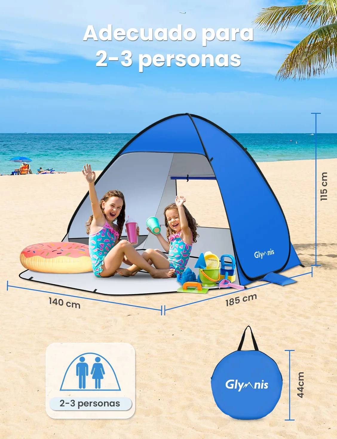 Tienda de Playa Pop Up 2-3 Personas Automática UPF 50+ Portátil