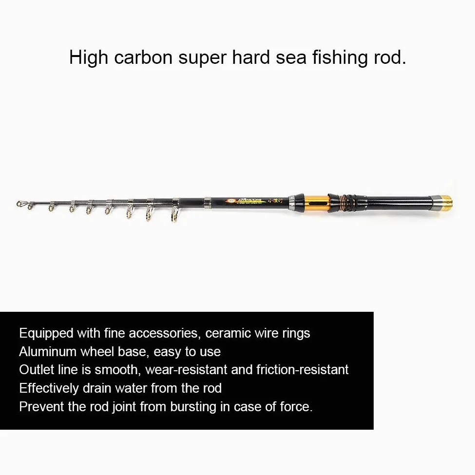 Caña de Pescar telescópica Mini caña de Pescar de Pesca portátil caña de Pescar con Anillo de Alambre de cerámica para la Pesca al Aire (3.0m)
