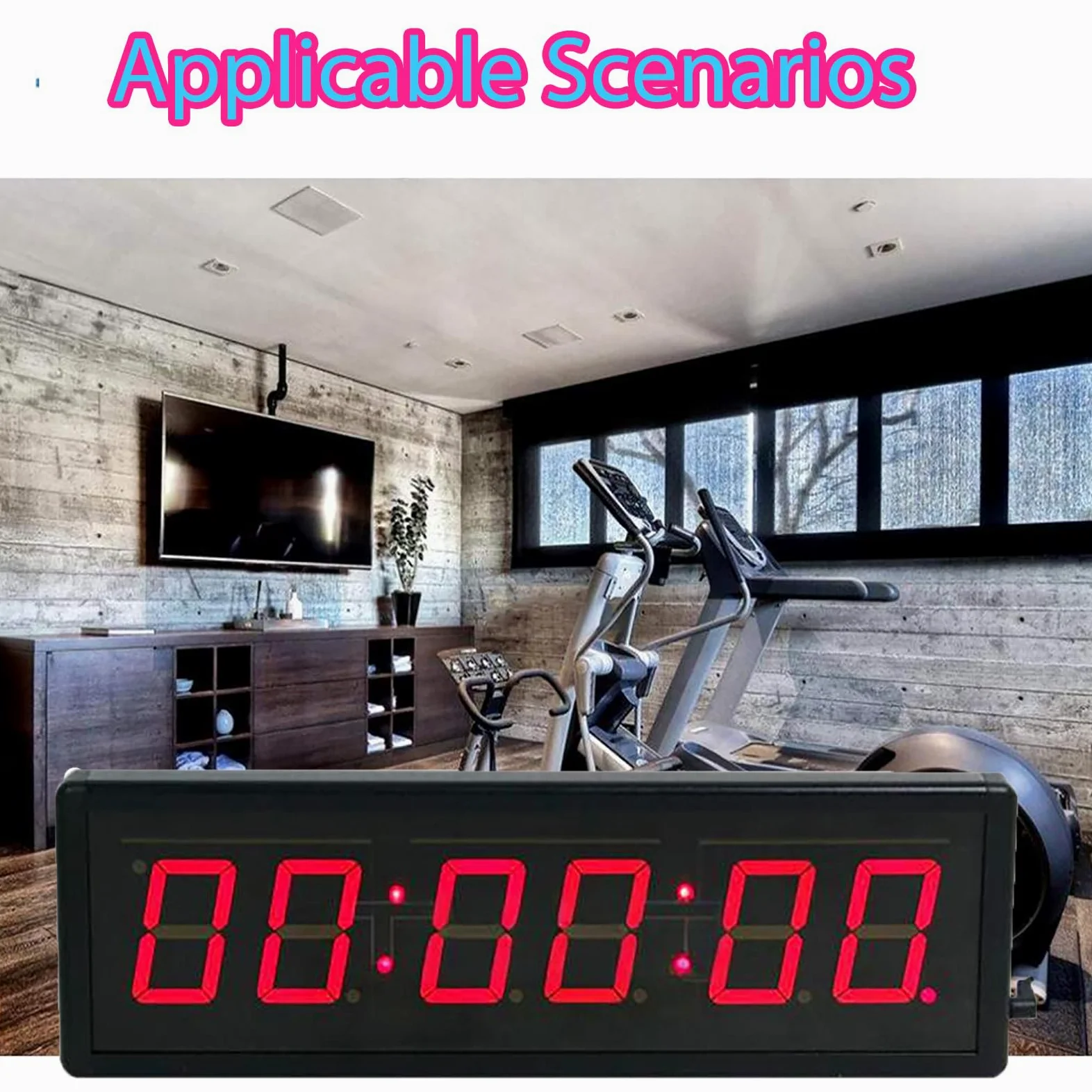 Temporizador de intervalo LED, temporizador de gimnasio con pantalla de 2.3 pulgadas, 3 niveles de brillo, conmutable de 12/24 horas, cuenta regresiva/cuenta arriba/cronómetro, para entrenamientos en
