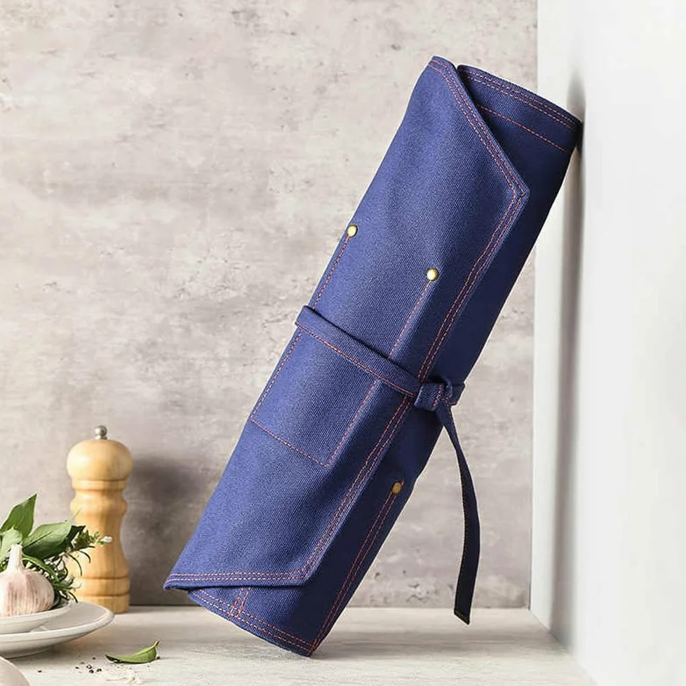 Estuche for Cuchillos de Lona Encerada, 12 Ranuras for Cubiertos, Funda Protectora, Bolsa de Almacenamiento portátil for Cuchillos, Ideal for Camping o Trabajo.(Blue)