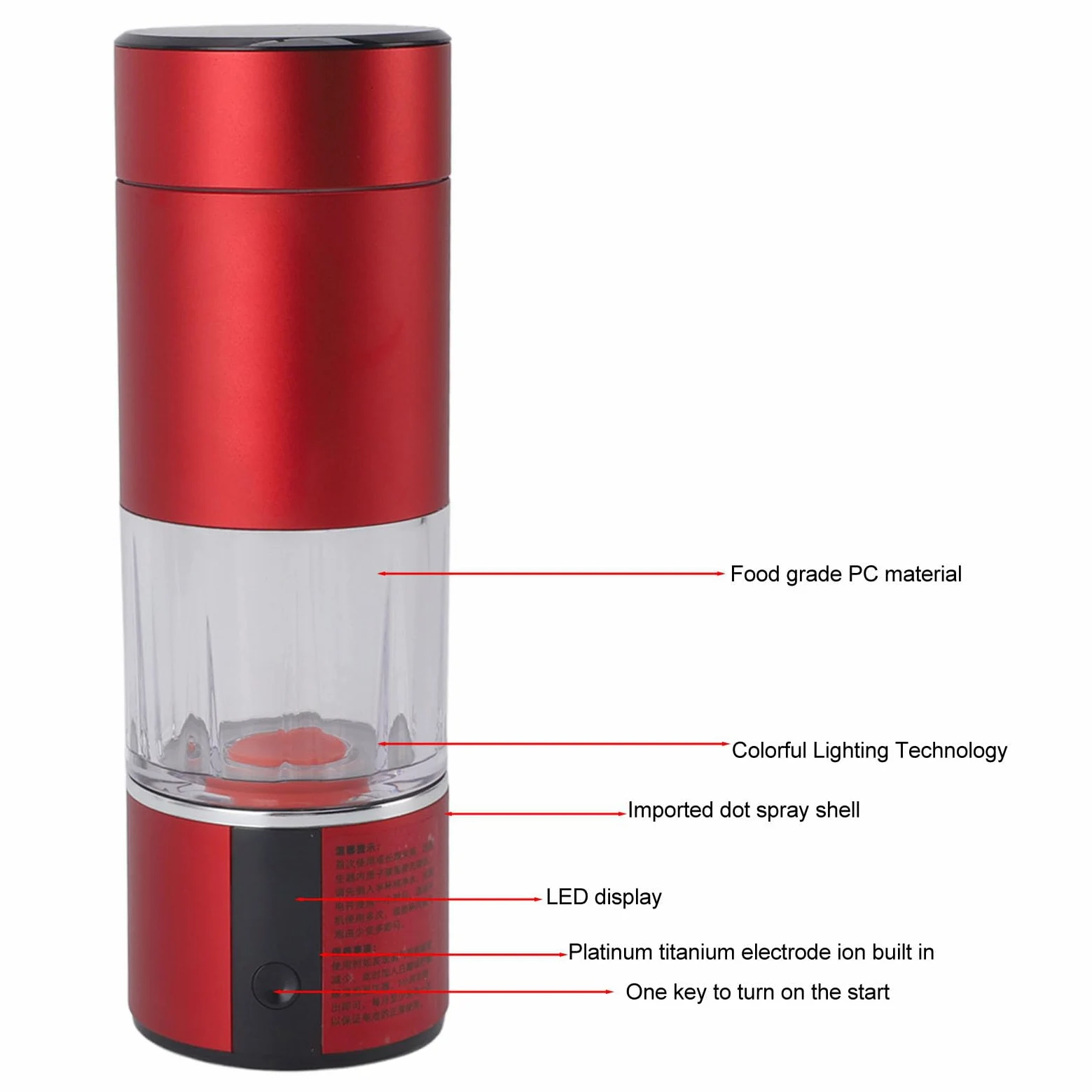 Luocute Botella de Agua de Hidrógeno, 230ML 13520ppb Hidrógeno de Alta Concentración con Tecnología SPE PEM, Indicador LED de Calefacción Termostática de Limpieza Inteligente (rojo)
