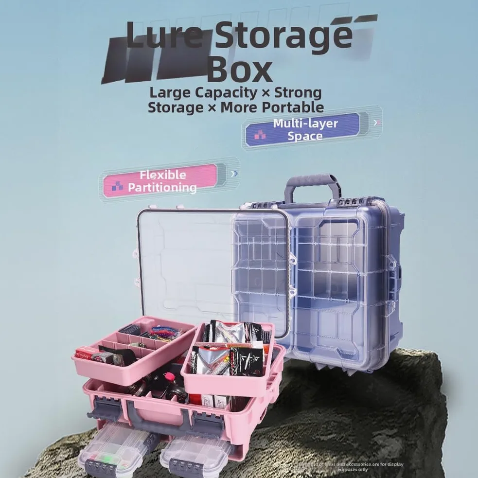 Caja de aparejos de gran capacidad impermeable con divisores ajustables – Kit de accesorios de pesca de almacenamiento para cebos giratorios – Contenedor de utilidad resistente para la orilla del