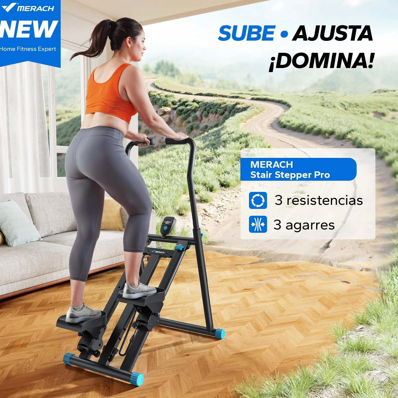 MERACH Stepper,2025 Stair Stepper Pro,Stepper de Fitness para Apartamento en Casa con Resistencia Ajustable de 3 Niveles,Maquina de Subir Escaleras Deportivo Cardio Plegable con Manillar Ajustable