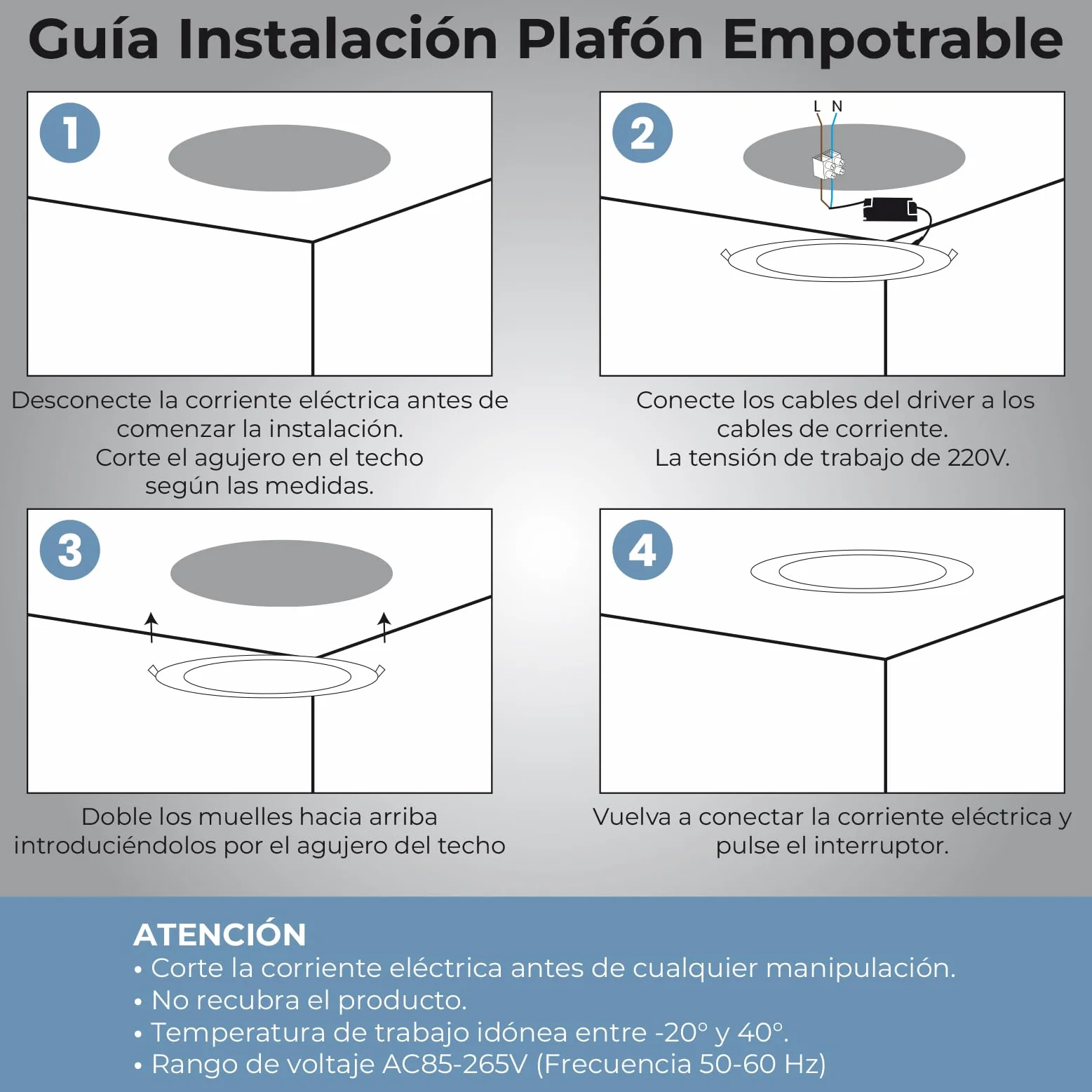 LED ATOMANT Downlight Panel Extraplano Redondo 220mm 20W 1800lm 6500K Luz Fría Corte 200mm Driver Incluido
