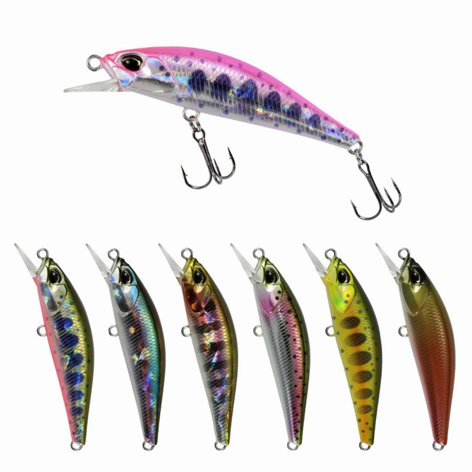 Señuelos de Pesca, 3D Eyes Señuelo De Pesca Suave 9 unids/set 5cm fregadero pececillo cebo Pesca señuelo cuentas lubina plástico biónico duro Artificial Pesca aparejos perca trucha Wobbler Kit