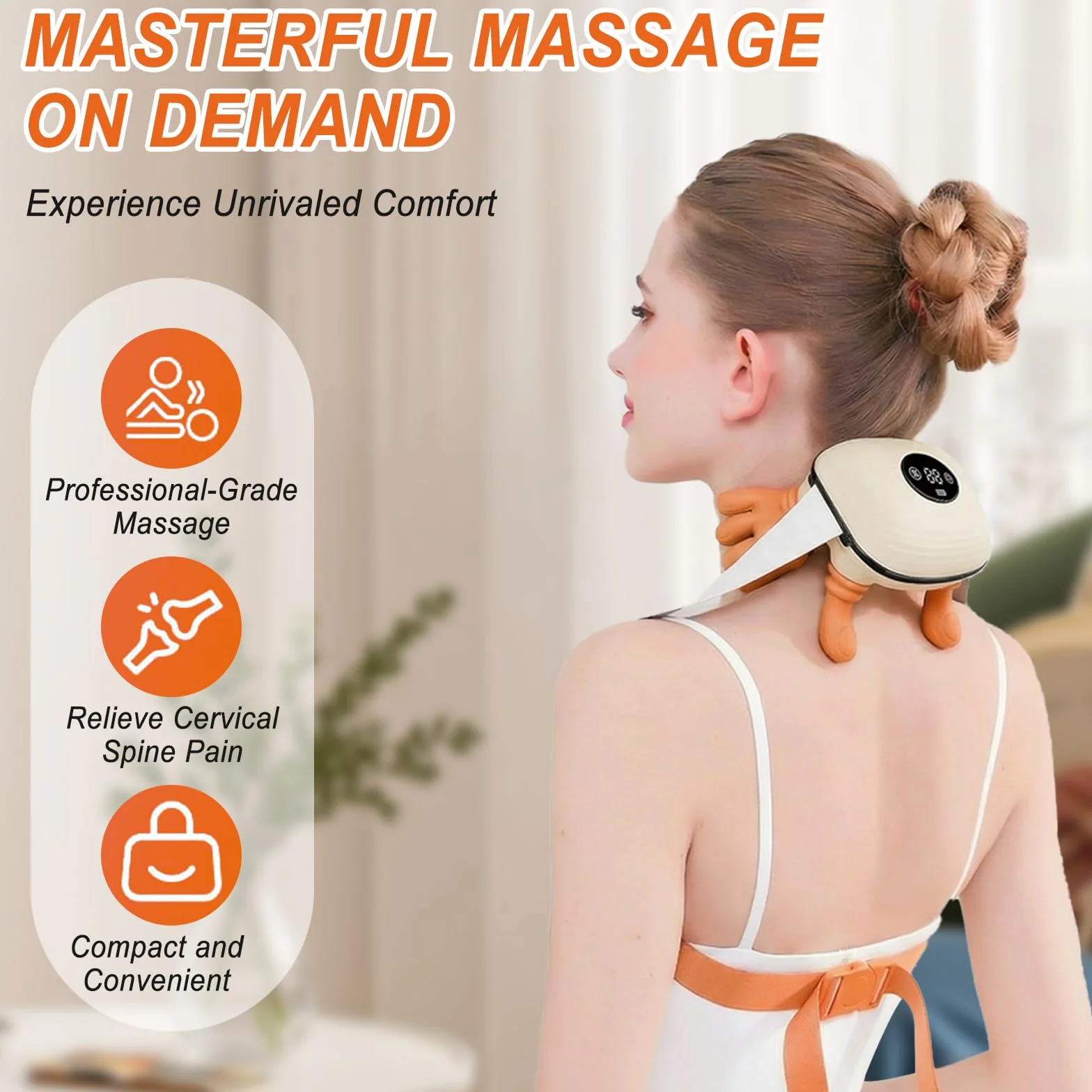 Masajeador de Cuello 4D Inalámbrico Shiatsu, Cervical y Espalda con 3 Ajustes y 2 Niveles de Calor