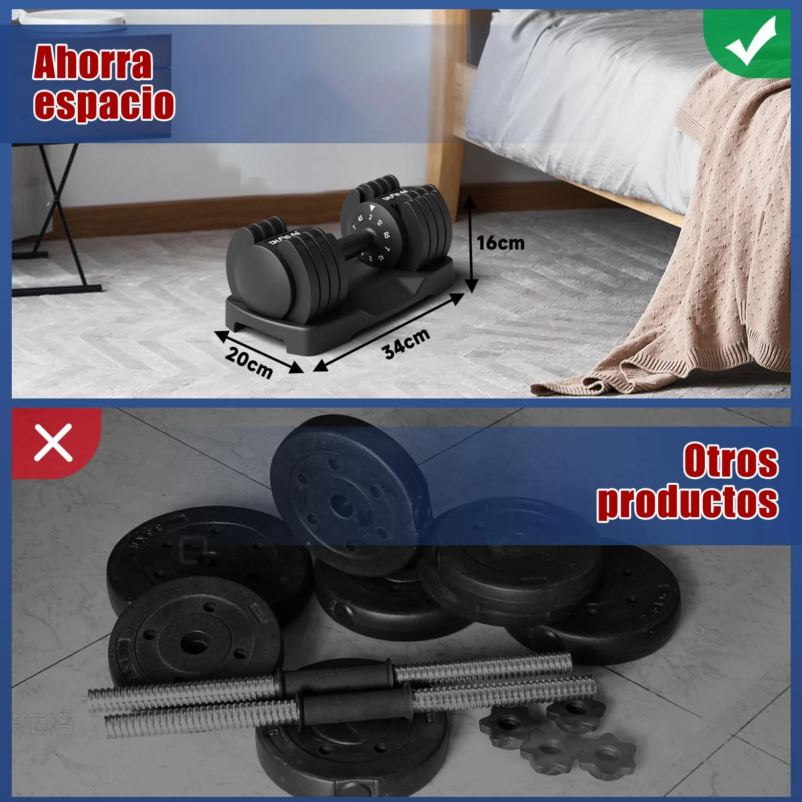 DH FitLife Mancuernas Ajustables 5 en 1, 2–12 kg con 5 Niveles de Peso, Discos Variables, Set de 2 Unidades