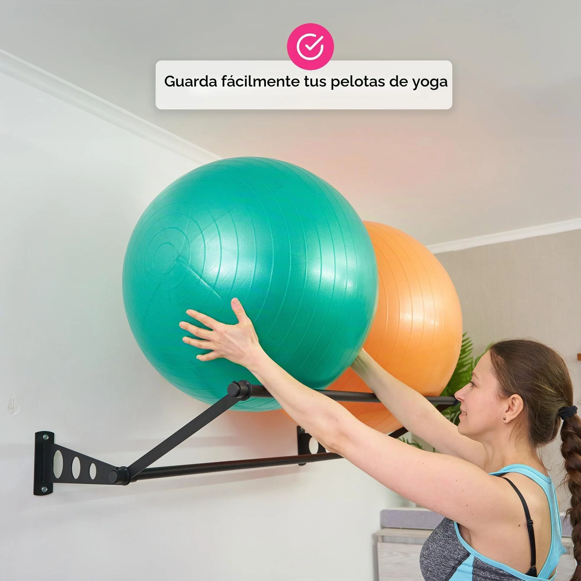 Soporte De Pared Para Pelotas De Ejercicio | Organice Su Espacio | Para Pelotas De Yoga, Pelotas De Fitness Y Pelotas De Estabilidad | Para Gimnasios, Estudios Y Gimnasios En Casa | Negro Mate