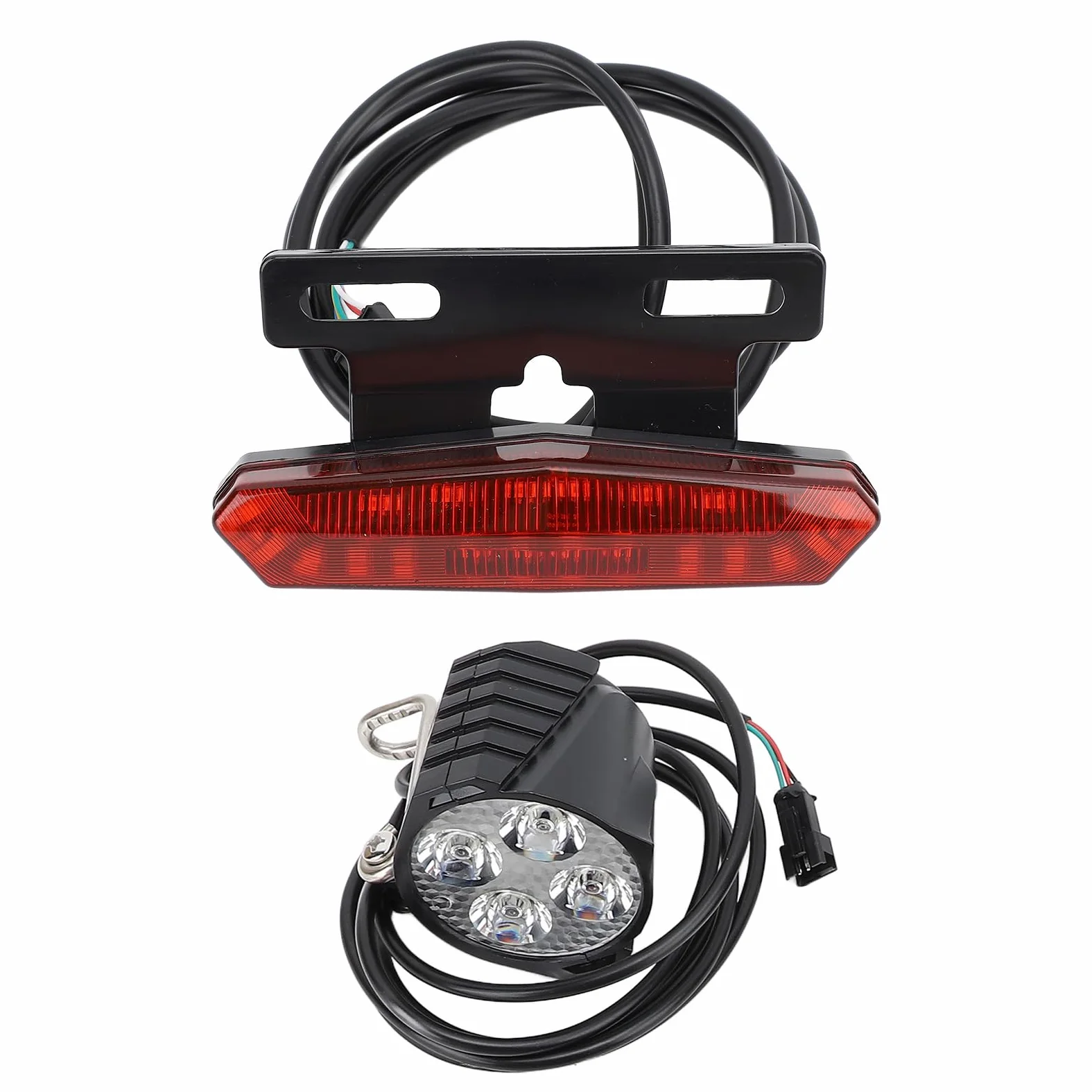 CHICIRIS - Conjunto de luces de bicicleta eléctrica, faro LED y luz trasera con botón de conmutación de bocina, advertencia de freno y intermitente, para bicicleta eléctrica 24 V 36 V 48
