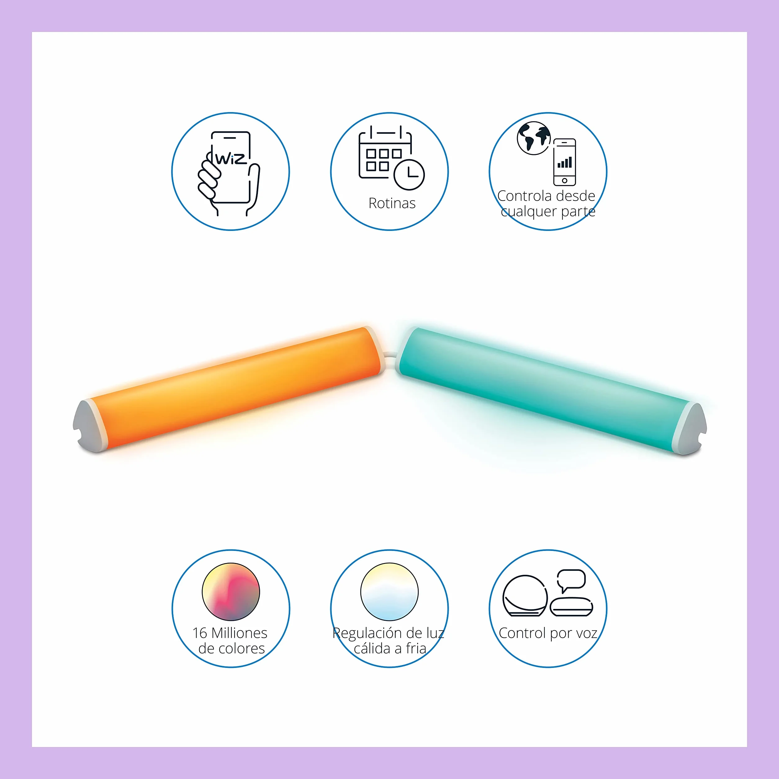 WiZ Set de 2 Barras de luz LED blanca y color Wi-Fi Plug & Play SpaceSense compatible con Alexa y Google Home