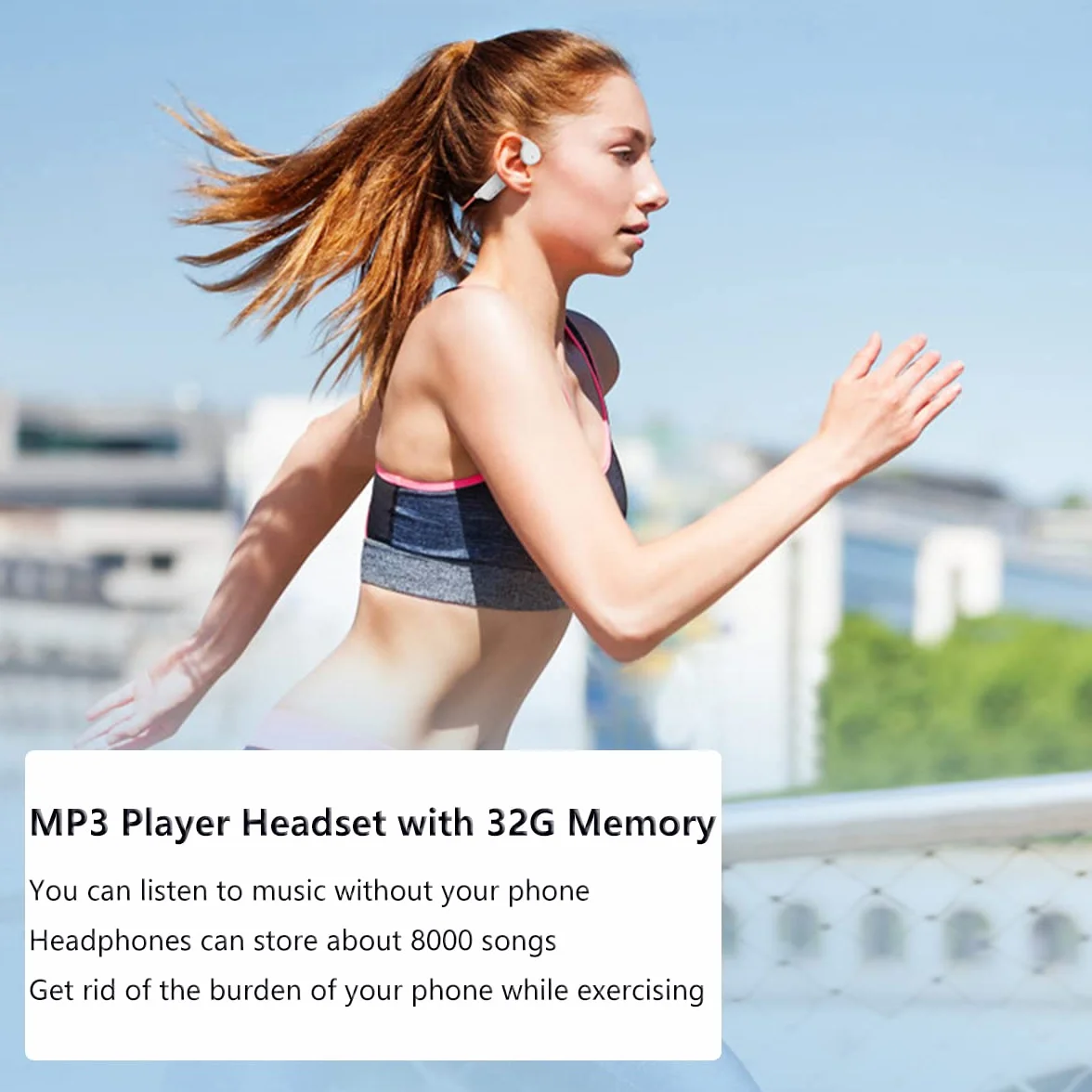 Auriculares de Conducción ósea Impermeable IPX8 para Natación, Cascos Inalambricos Bluetooth 5.3 de Oreja Abierta, 32GB Reproductor de MP3 Auricular, Auriculares Deportivos para Nadar Correr Black