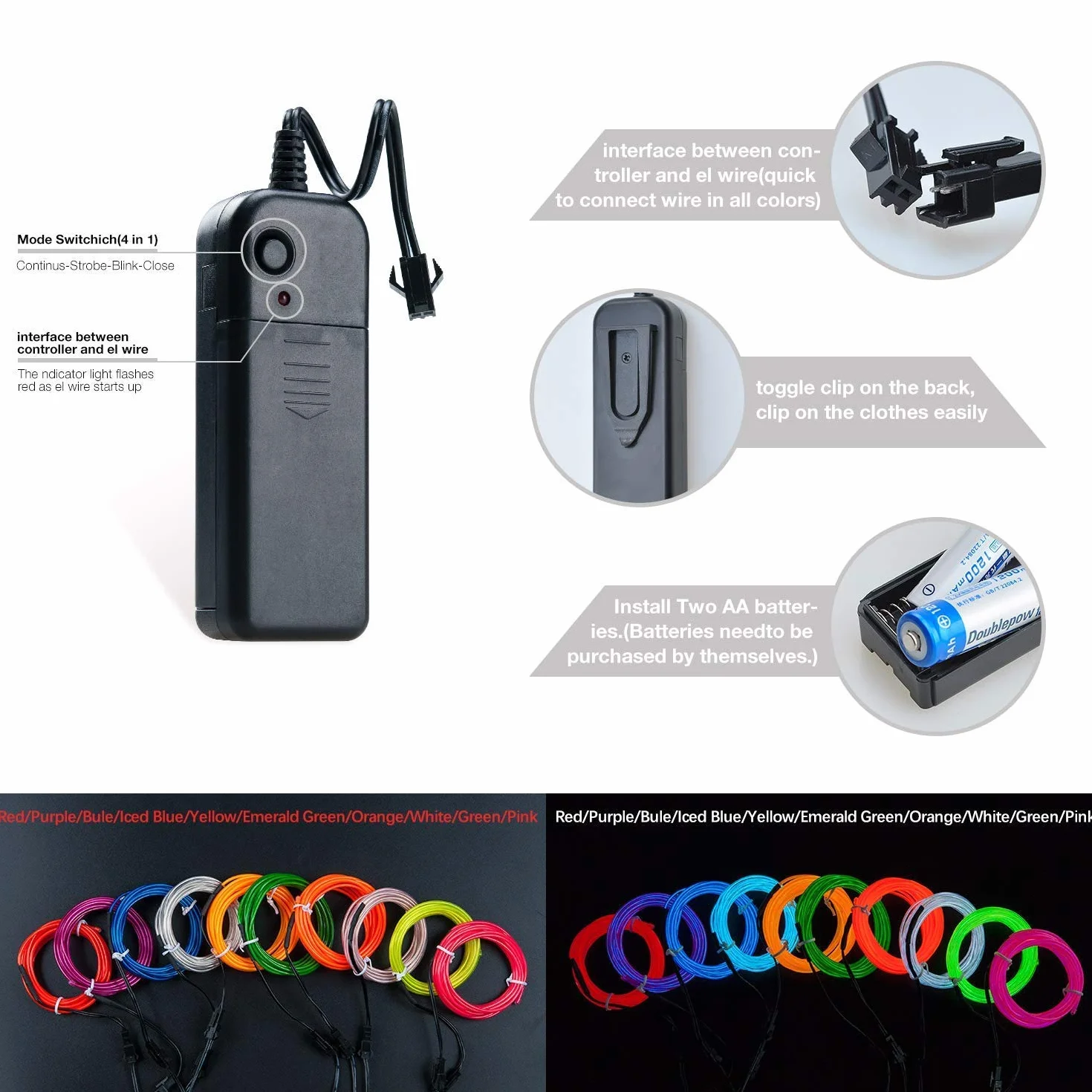 Tira de Luces LED Neon Flexible 5M Azul Helado 3 Modos para Coche Fiestas