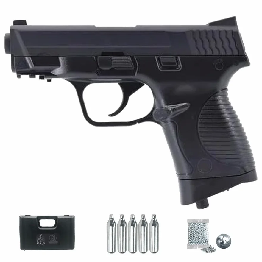 Pistola Hwasan M&P CO2 4,5mm Pack Balines Acero BB's Aire Comprimido
