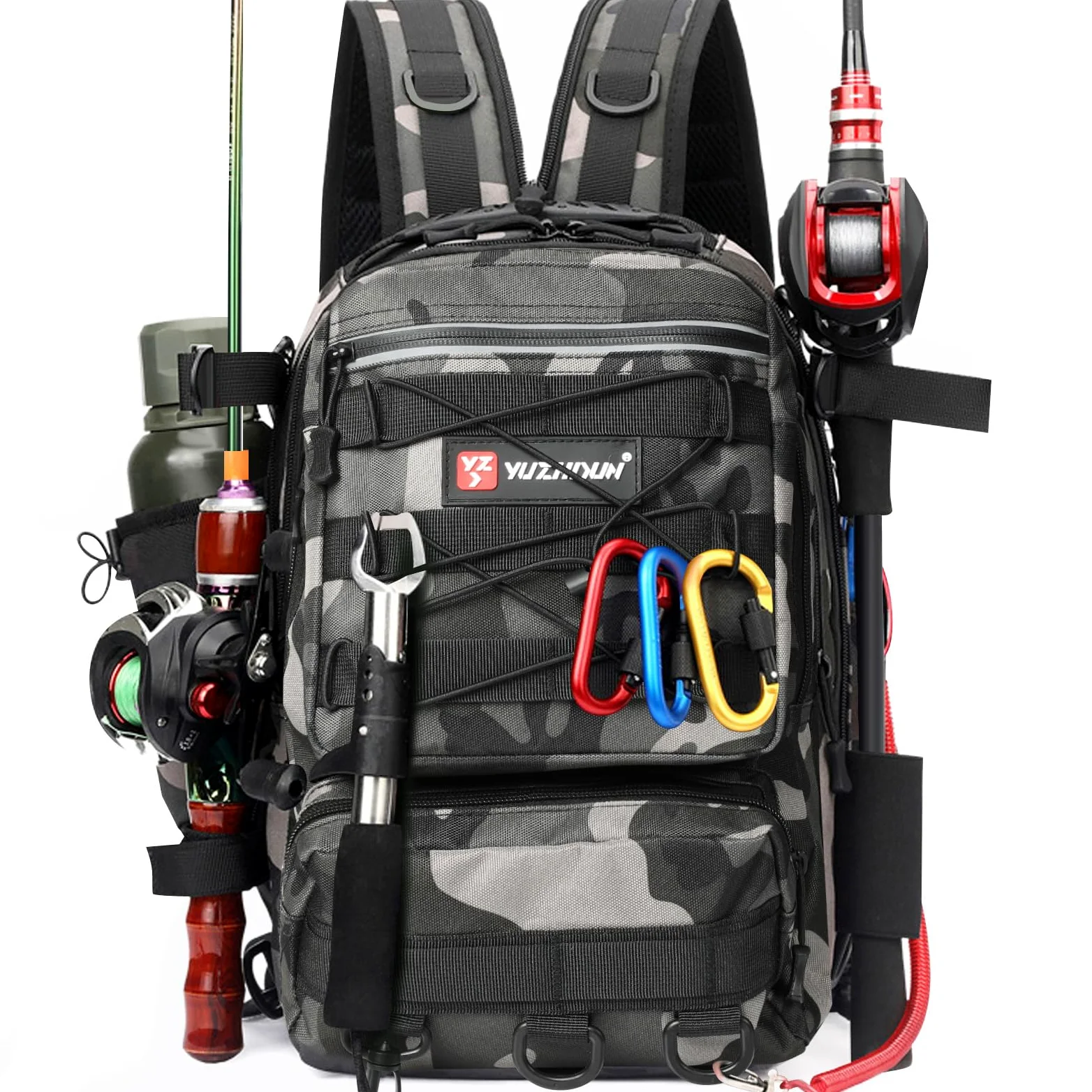 Mochila de Pesca, Bolsa de Pesca Mochila para Aparejos de Pesca con Soporte para caña Bolsas Almacenamiento Aparejos Impermeables Bolsa para Pesca Senderismo Caza Camping Deporte al Aire libr