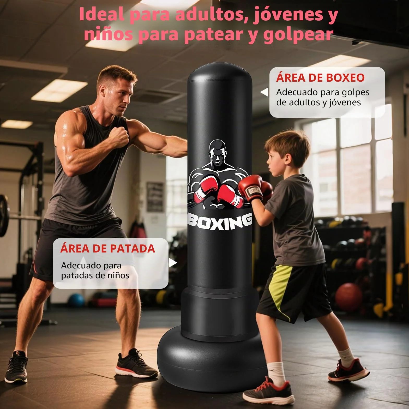 Qoosea Saco de Boxeo Adulto, 180cm Bolsa de Boxeo Inflable de Pie con Guantes, Mujeres Hombres Stand Kickboxing Bolsas, Punching Ball Estable para Karate MMA Taekwondo Thai Fitness