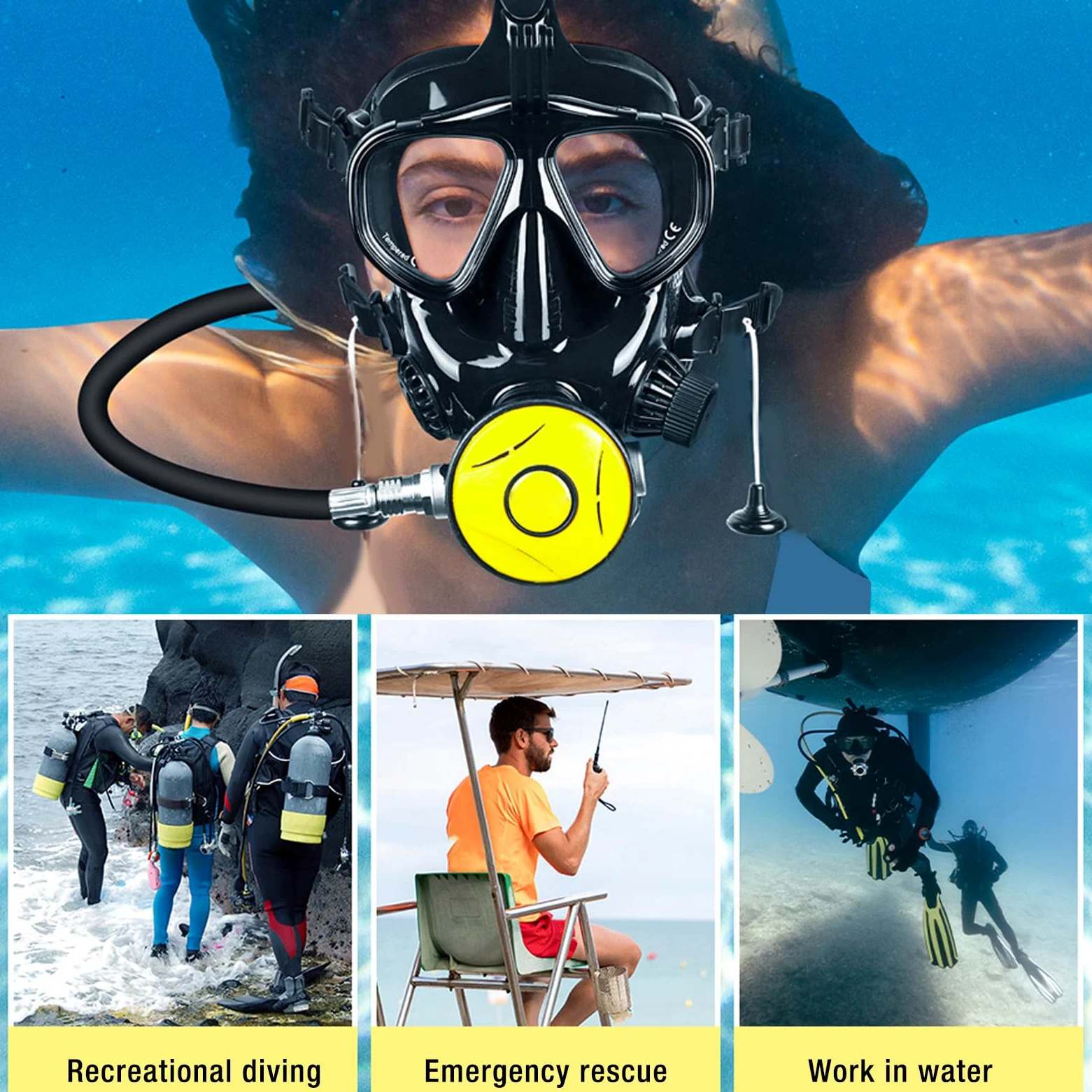 Jectse Equipo de Buceo con Tanque de Buceo, Mini Tanque de Buceo de 1 L con Máscara de Buceo de Cara Completa, de Buceo Portátil con Cilindro de Oxígeno de Buceo Pequeño con Soporte